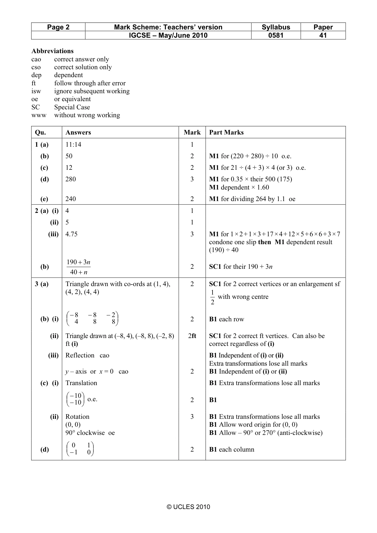 Mark scheme, page 2 of 5