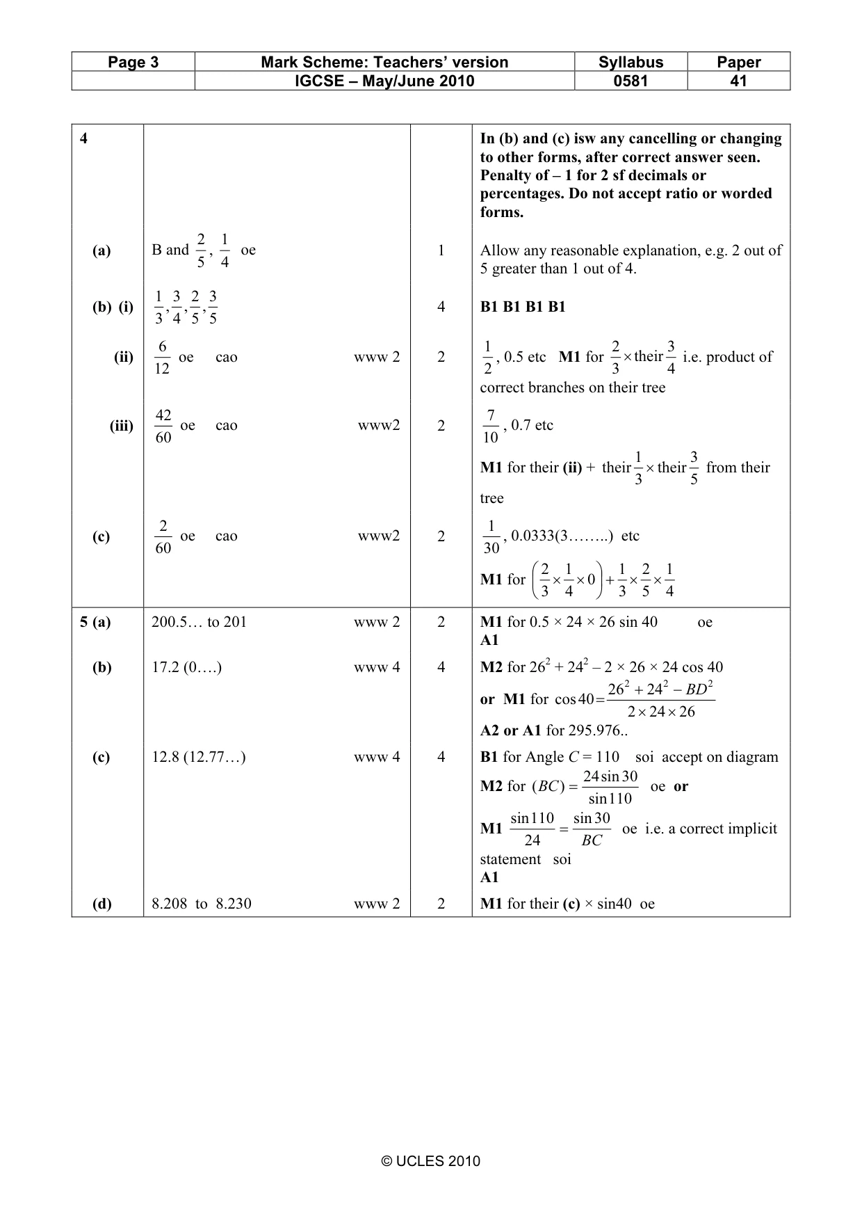 Mark scheme, page 3 of 5
