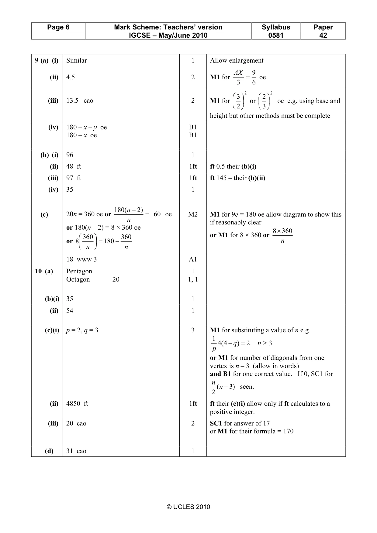 Mark scheme, page 6 of 6