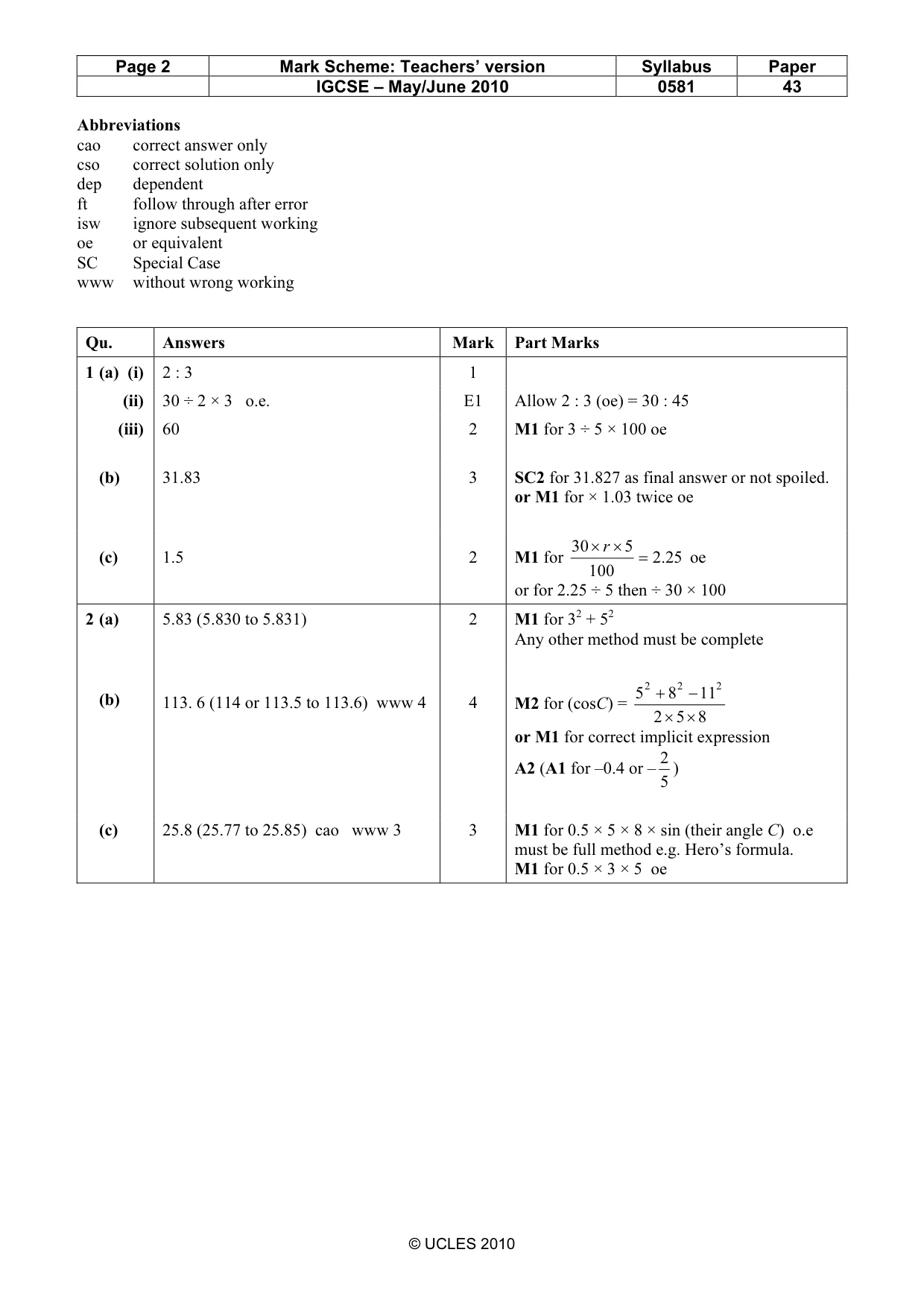 Mark scheme, page 2 of 6