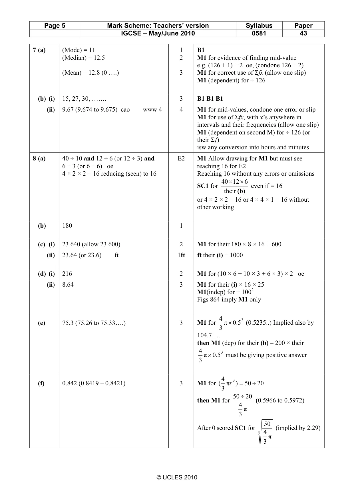 Mark scheme, page 5 of 6