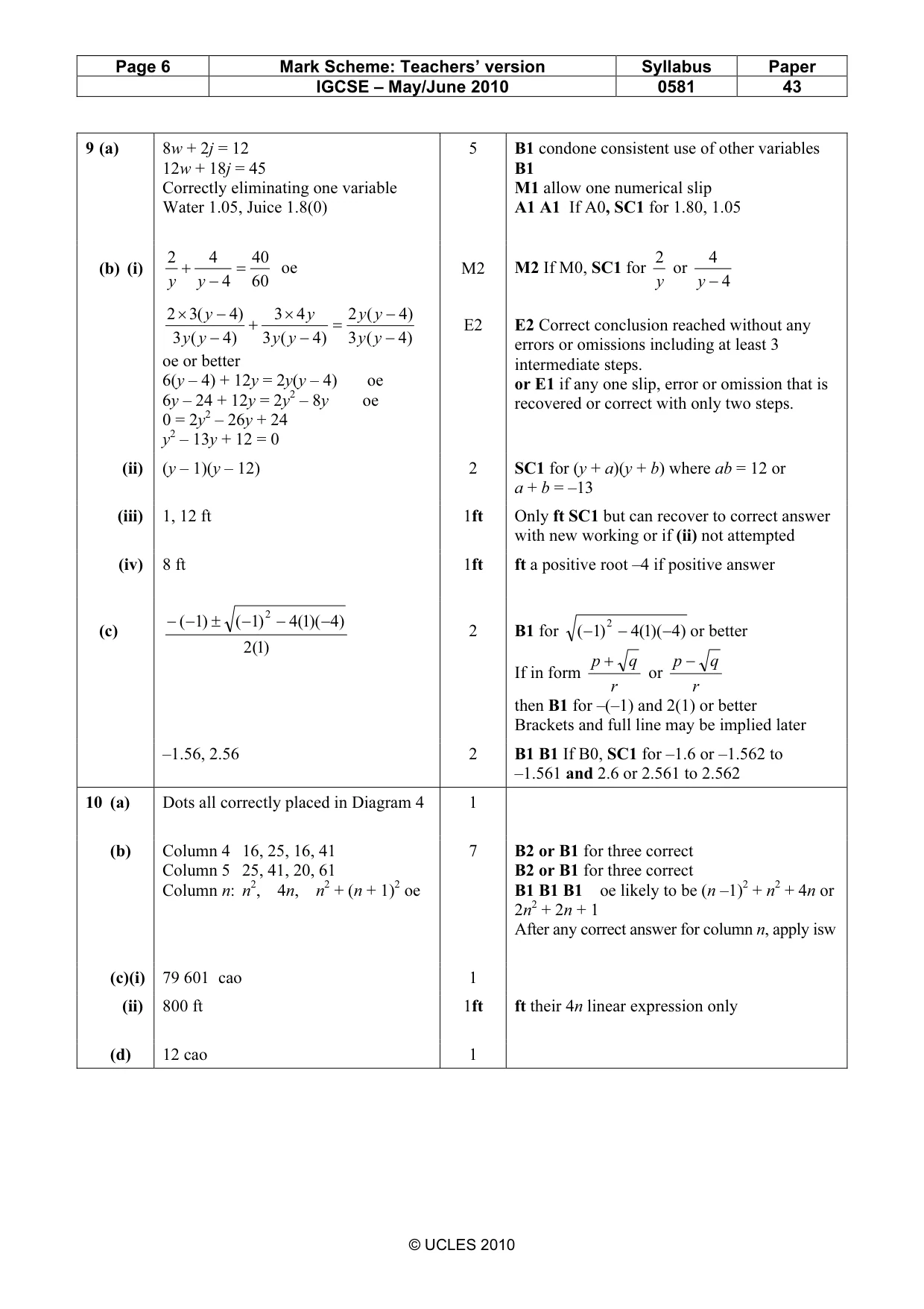 Mark scheme, page 6 of 6