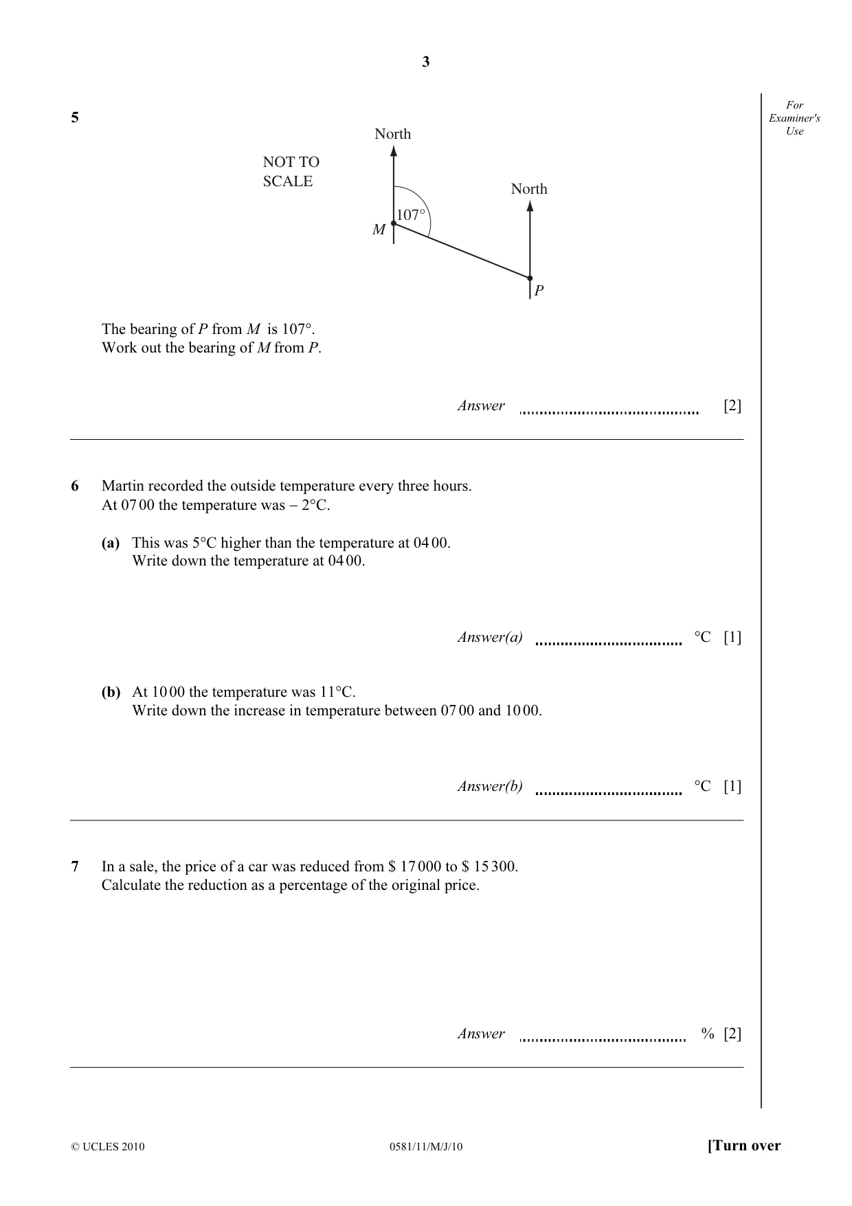 Cambridge IGCSE Mathematics (with coursework) 0581 2010 May/June Paper 1 · Variant 1 question paper, page 3 of 8