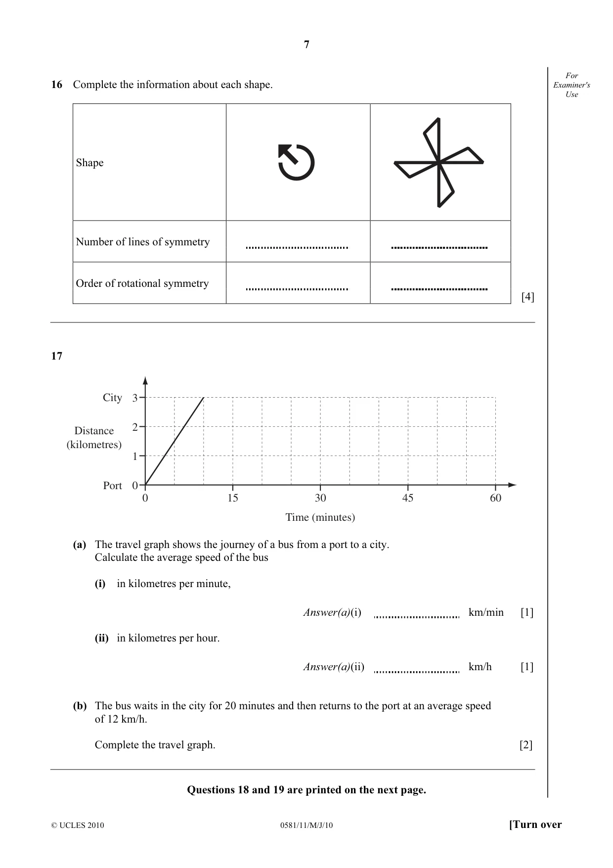 Cambridge IGCSE Mathematics (with coursework) 0581 2010 May/June Paper 1 · Variant 1 question paper, page 7 of 8