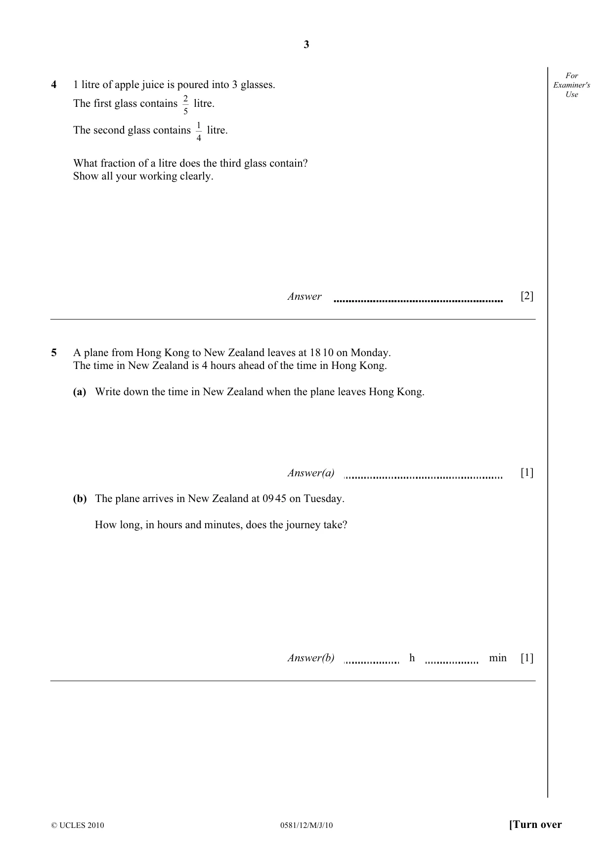 Cambridge IGCSE Mathematics (with coursework) 0581 2010 May/June Paper 1 · Variant 2 question paper, page 3 of 12