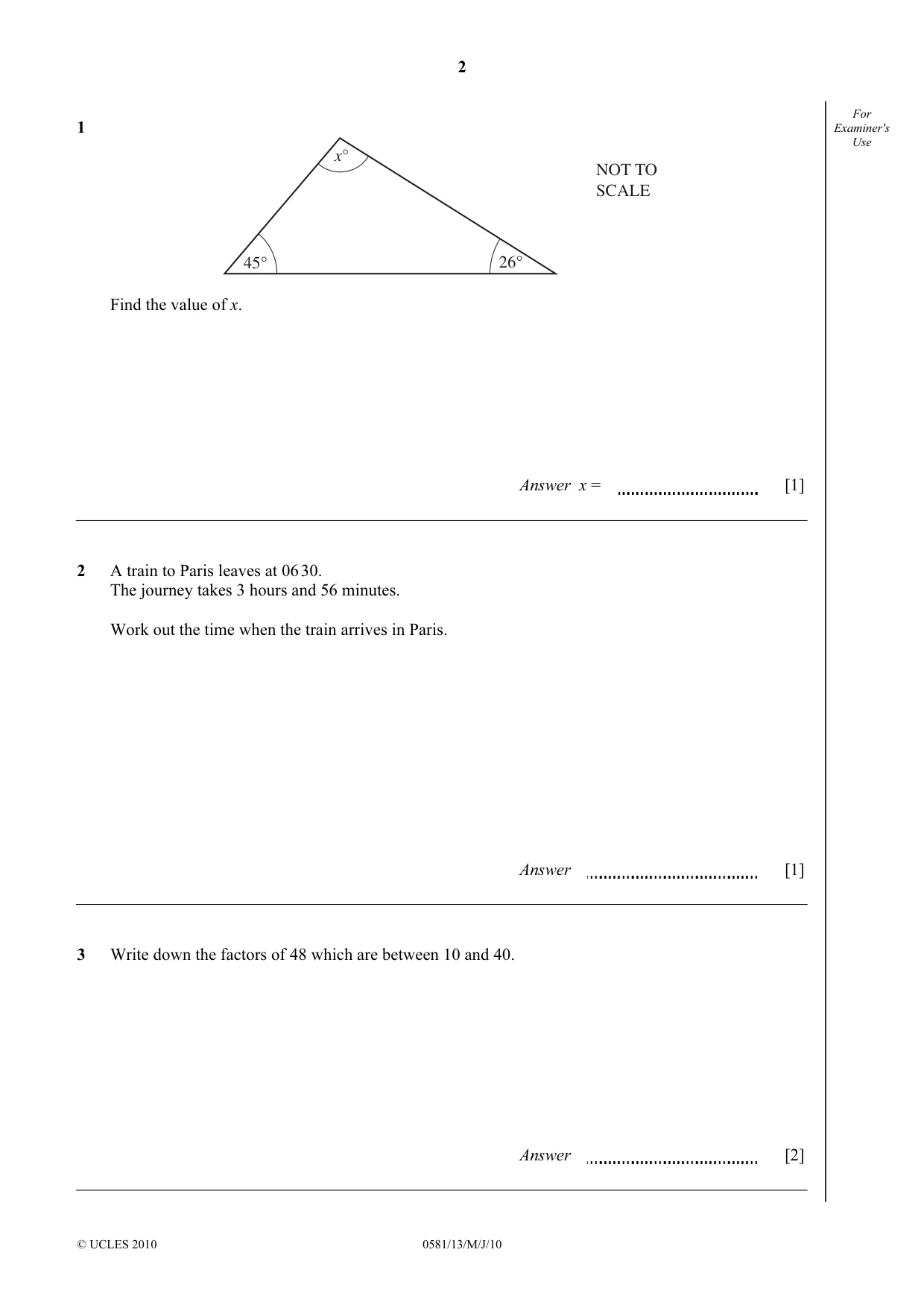 Cambridge IGCSE Mathematics (with coursework) 0581 2010 May/June Paper 1 · Variant 3 question paper, page 2 of 12