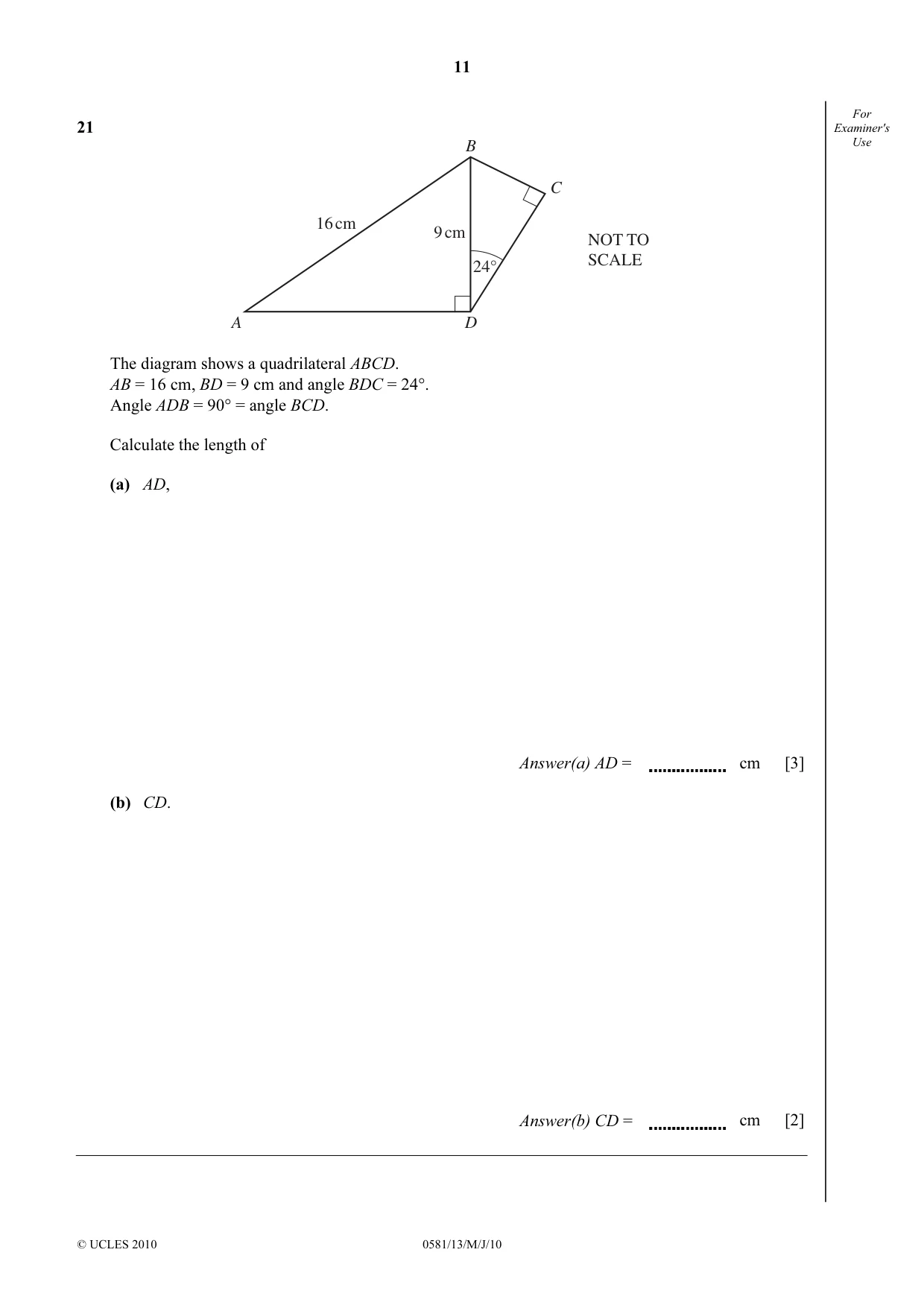 Cambridge IGCSE Mathematics (with coursework) 0581 2010 May/June Paper 1 · Variant 3 question paper, page 11 of 12
