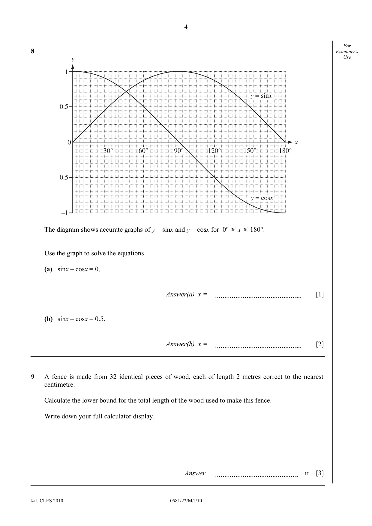 Cambridge IGCSE Mathematics (with coursework) 0581 2010 May/June Paper 2 · Variant 2 question paper, page 4 of 12