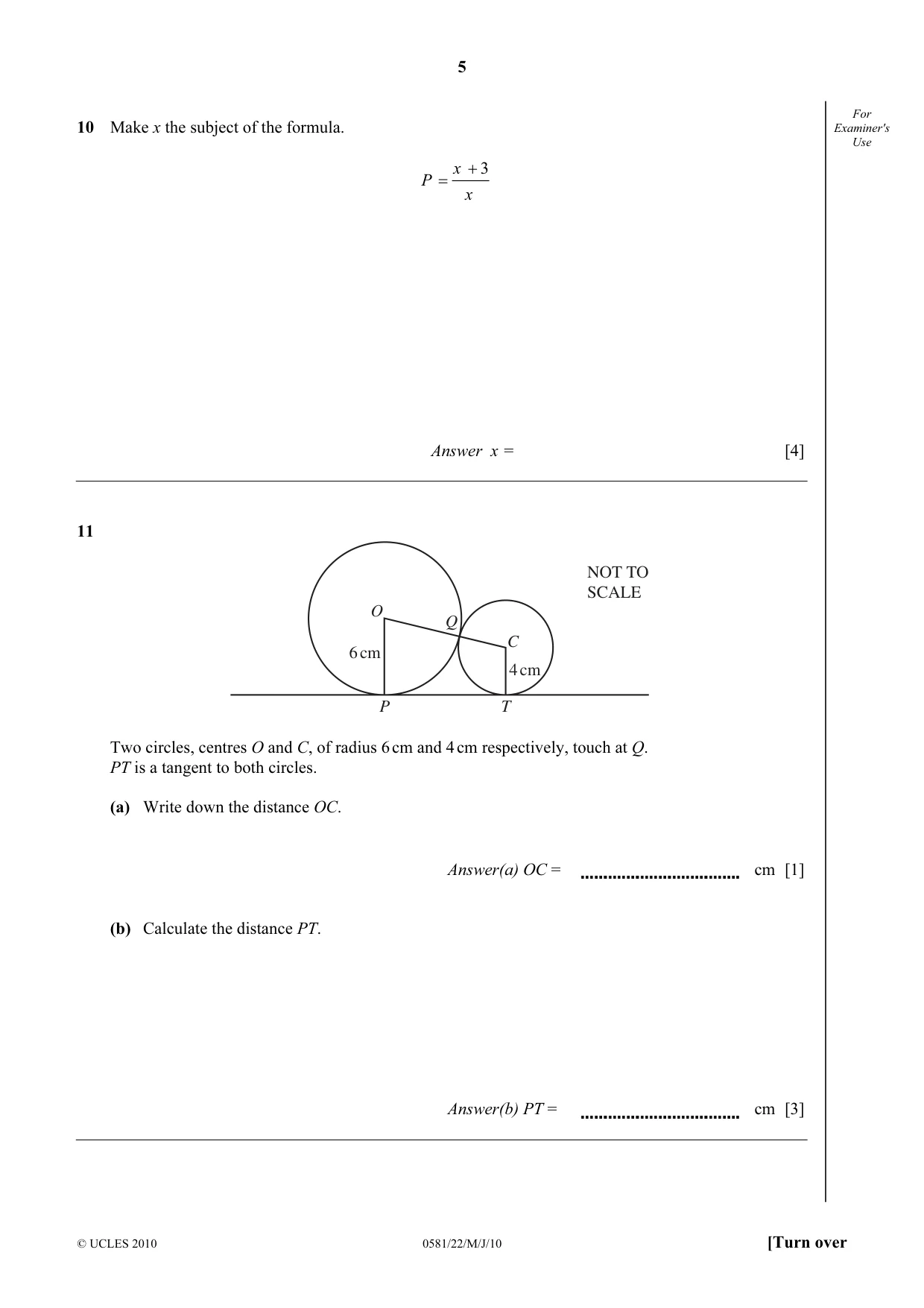 Cambridge IGCSE Mathematics (with coursework) 0581 2010 May/June Paper 2 · Variant 2 question paper, page 5 of 12