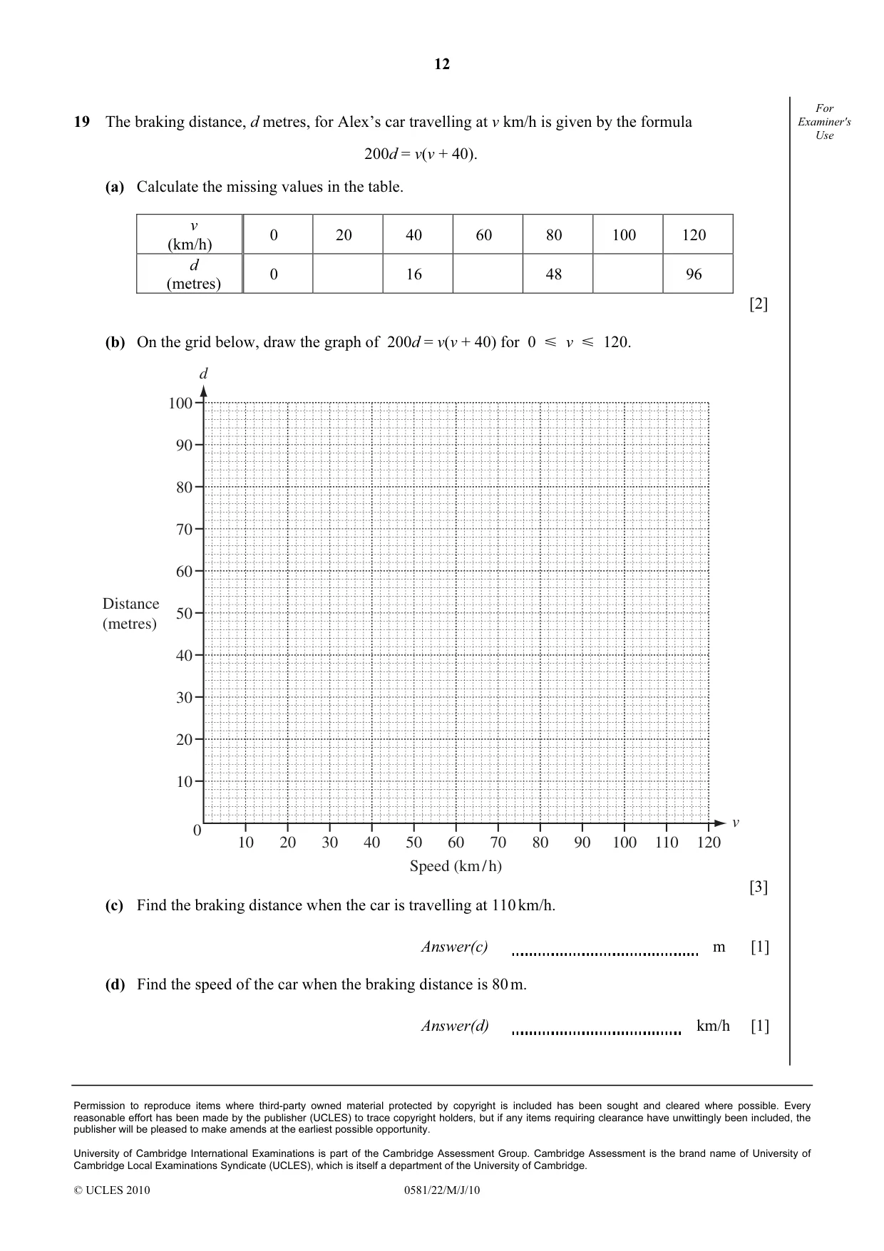 Cambridge IGCSE Mathematics (with coursework) 0581 2010 May/June Paper 2 · Variant 2 question paper, page 12 of 12