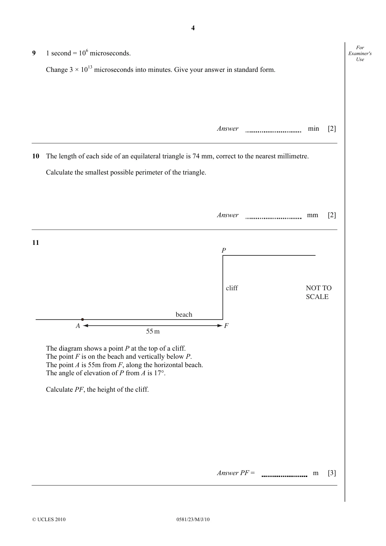 Cambridge IGCSE Mathematics (with coursework) 0581 2010 May/June Paper 2 · Variant 3 question paper, page 4 of 12