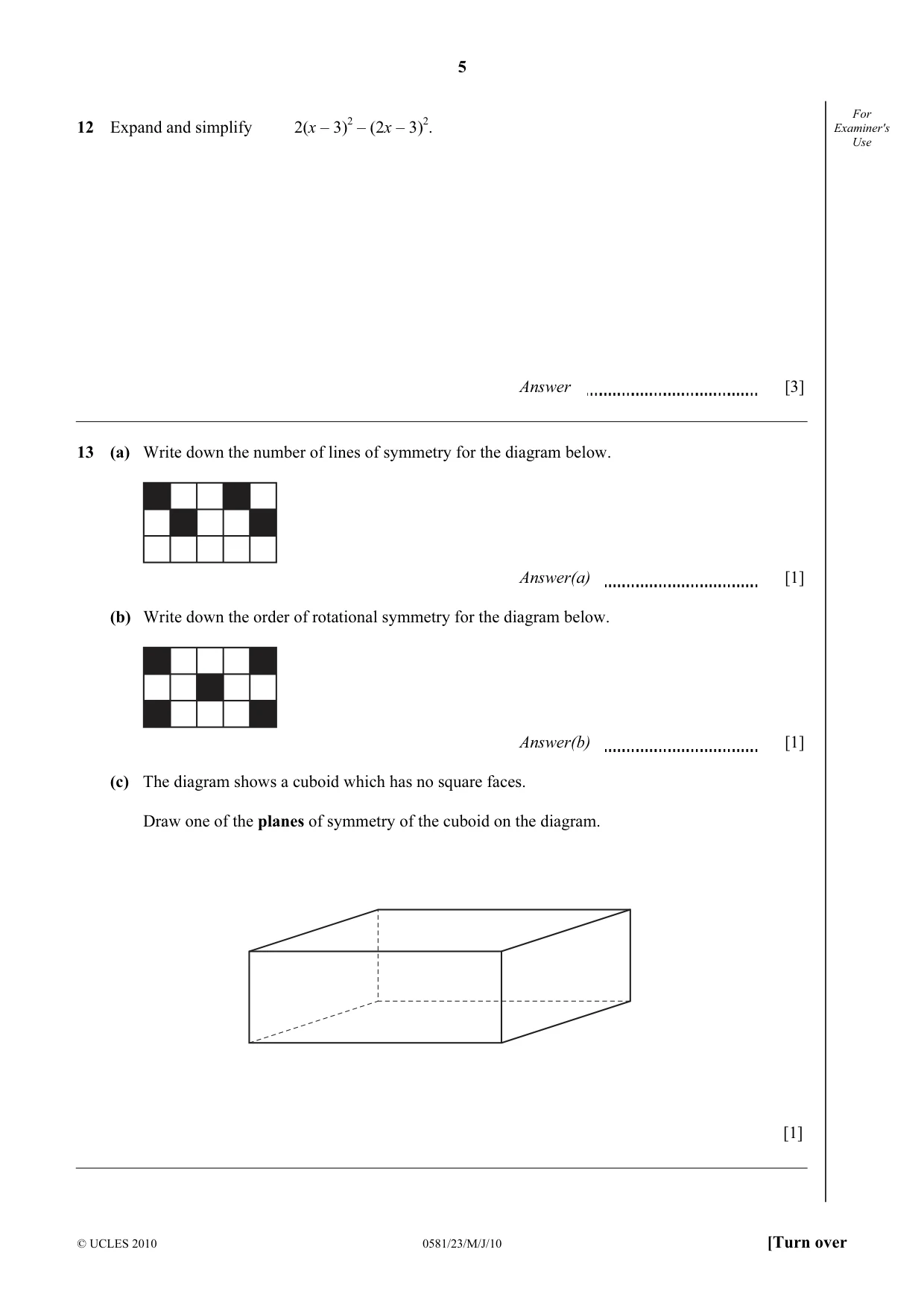 Cambridge IGCSE Mathematics (with coursework) 0581 2010 May/June Paper 2 · Variant 3 question paper, page 5 of 12