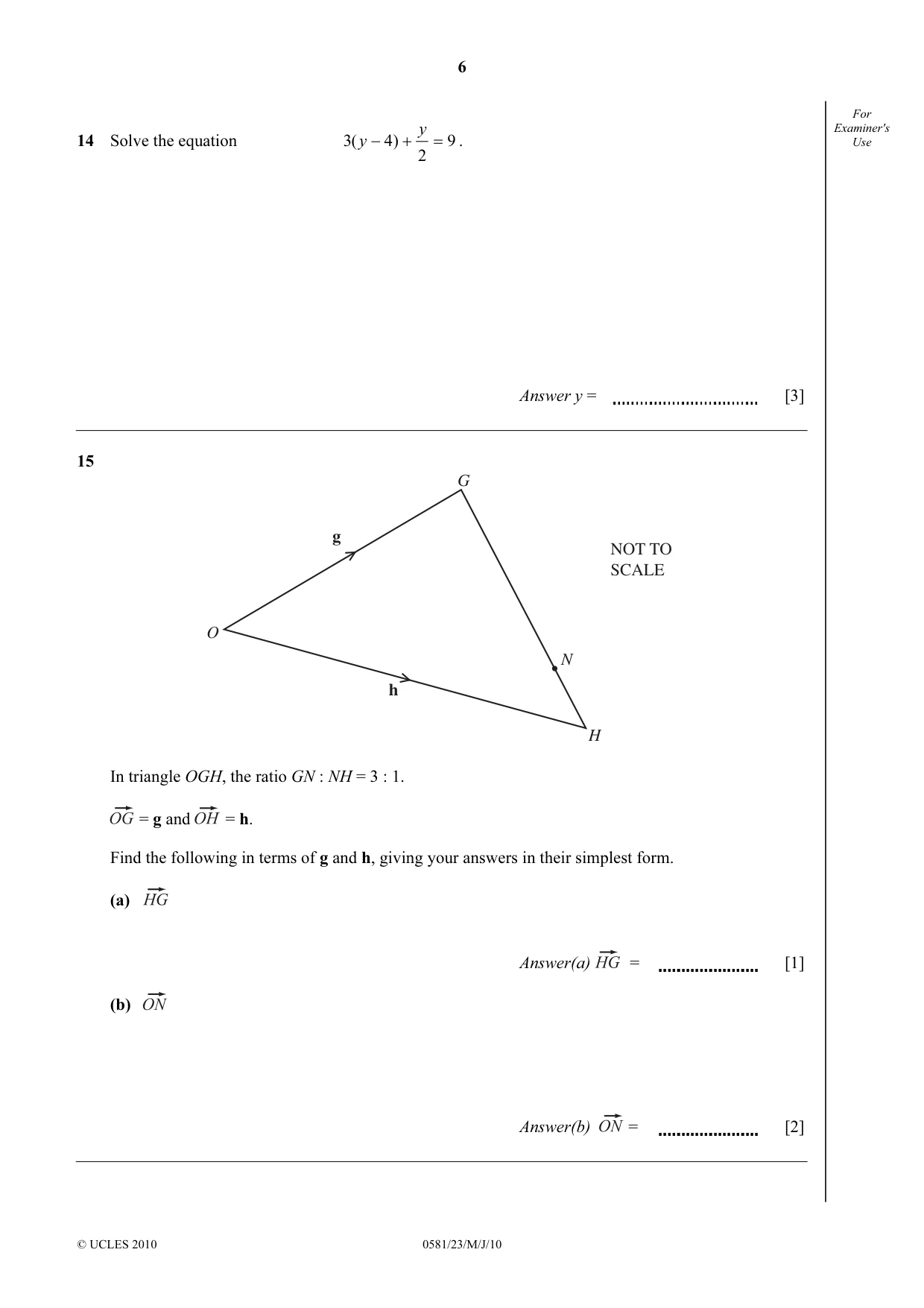 Cambridge IGCSE Mathematics (with coursework) 0581 2010 May/June Paper 2 · Variant 3 question paper, page 6 of 12