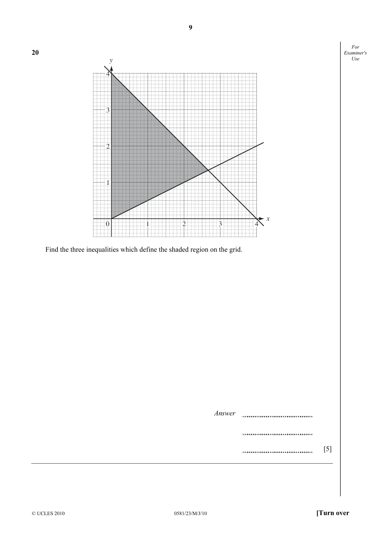 Cambridge IGCSE Mathematics (with coursework) 0581 2010 May/June Paper 2 · Variant 3 question paper, page 9 of 12
