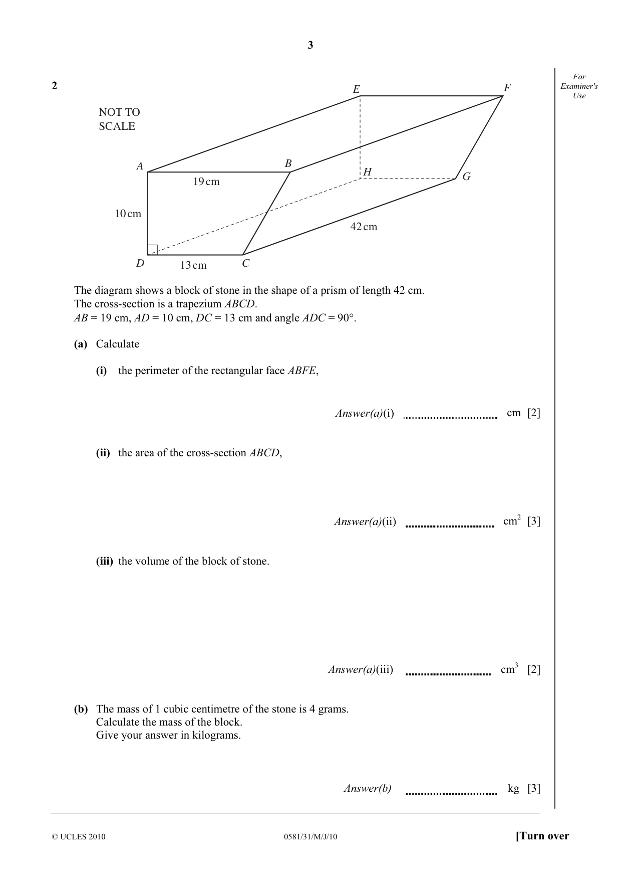 Cambridge IGCSE Mathematics (with coursework) 0581 2010 May/June Paper 3 · Variant 1 question paper, page 3 of 12