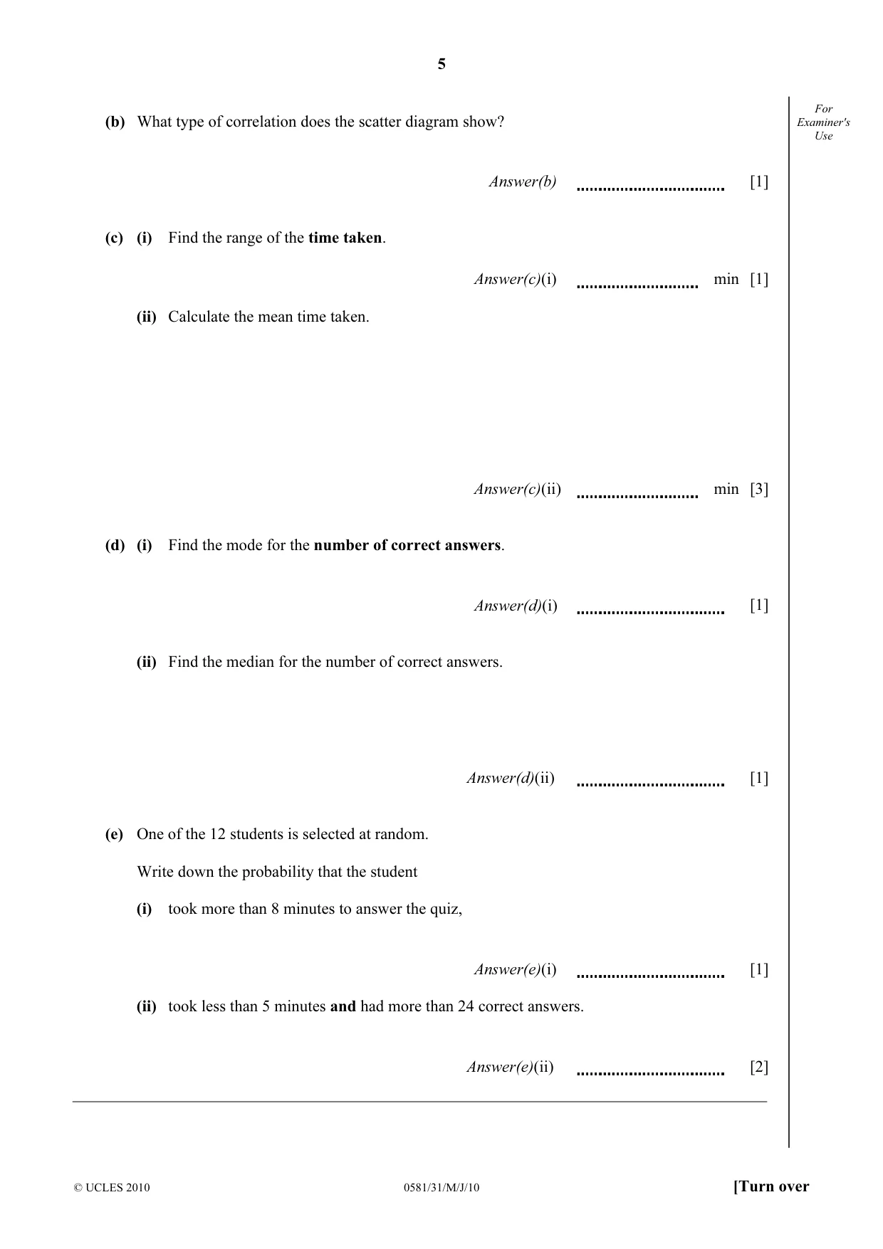 Cambridge IGCSE Mathematics (with coursework) 0581 2010 May/June Paper 3 · Variant 1 question paper, page 5 of 12