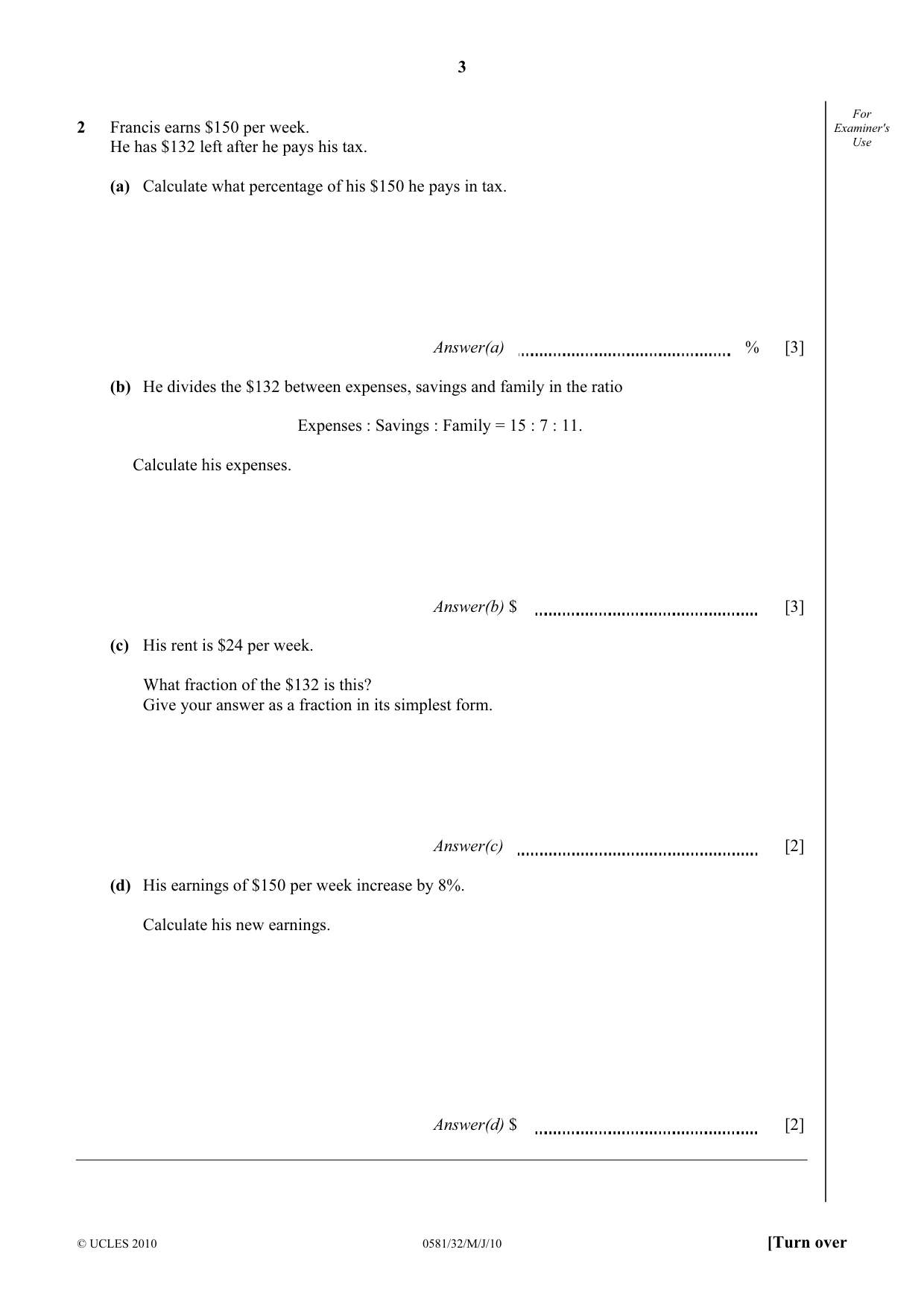 Cambridge IGCSE Mathematics (with coursework) 0581 2010 May/June Paper 3 · Variant 2 question paper, page 3 of 16