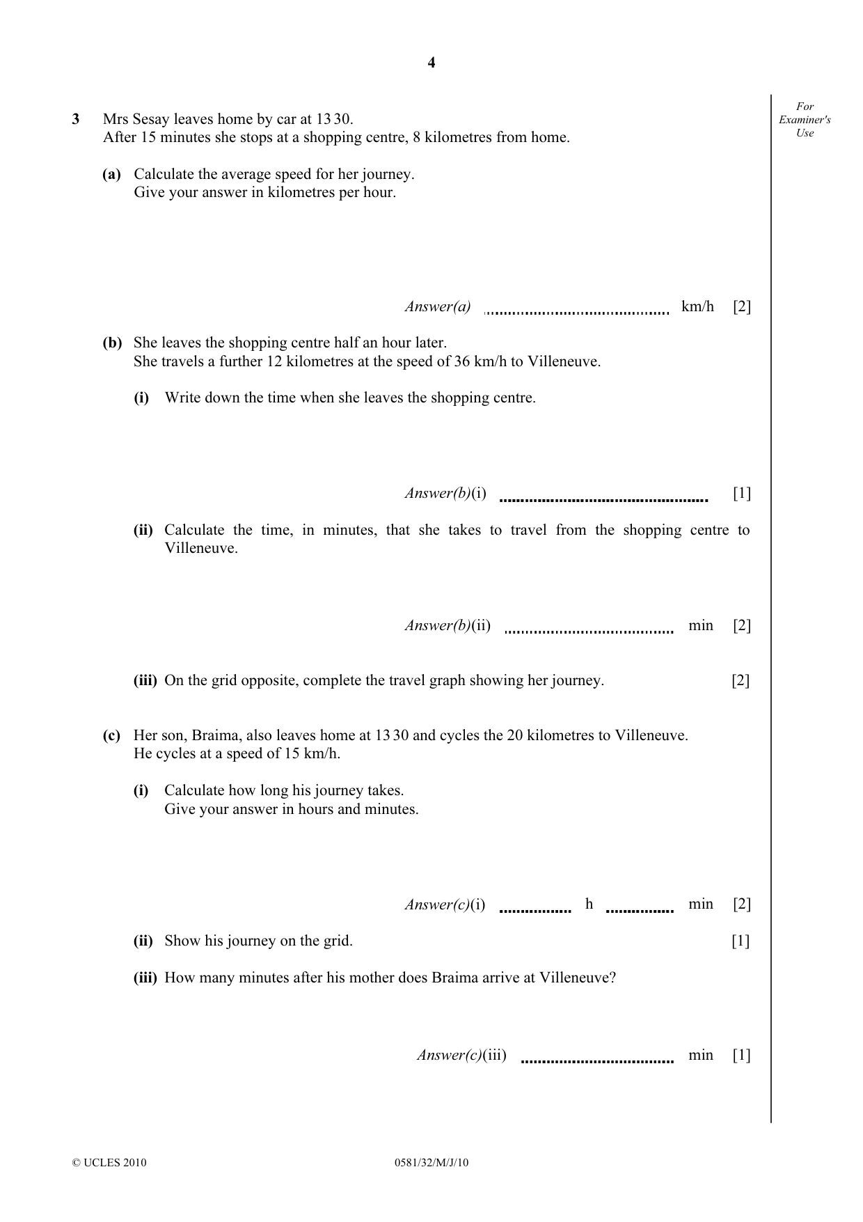 Cambridge IGCSE Mathematics (with coursework) 0581 2010 May/June Paper 3 · Variant 2 question paper, page 4 of 16