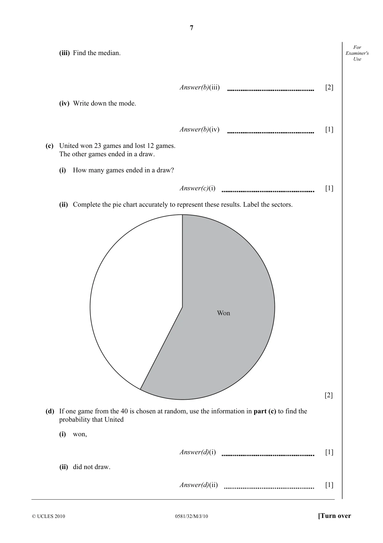 Cambridge IGCSE Mathematics (with coursework) 0581 2010 May/June Paper 3 · Variant 2 question paper, page 7 of 16