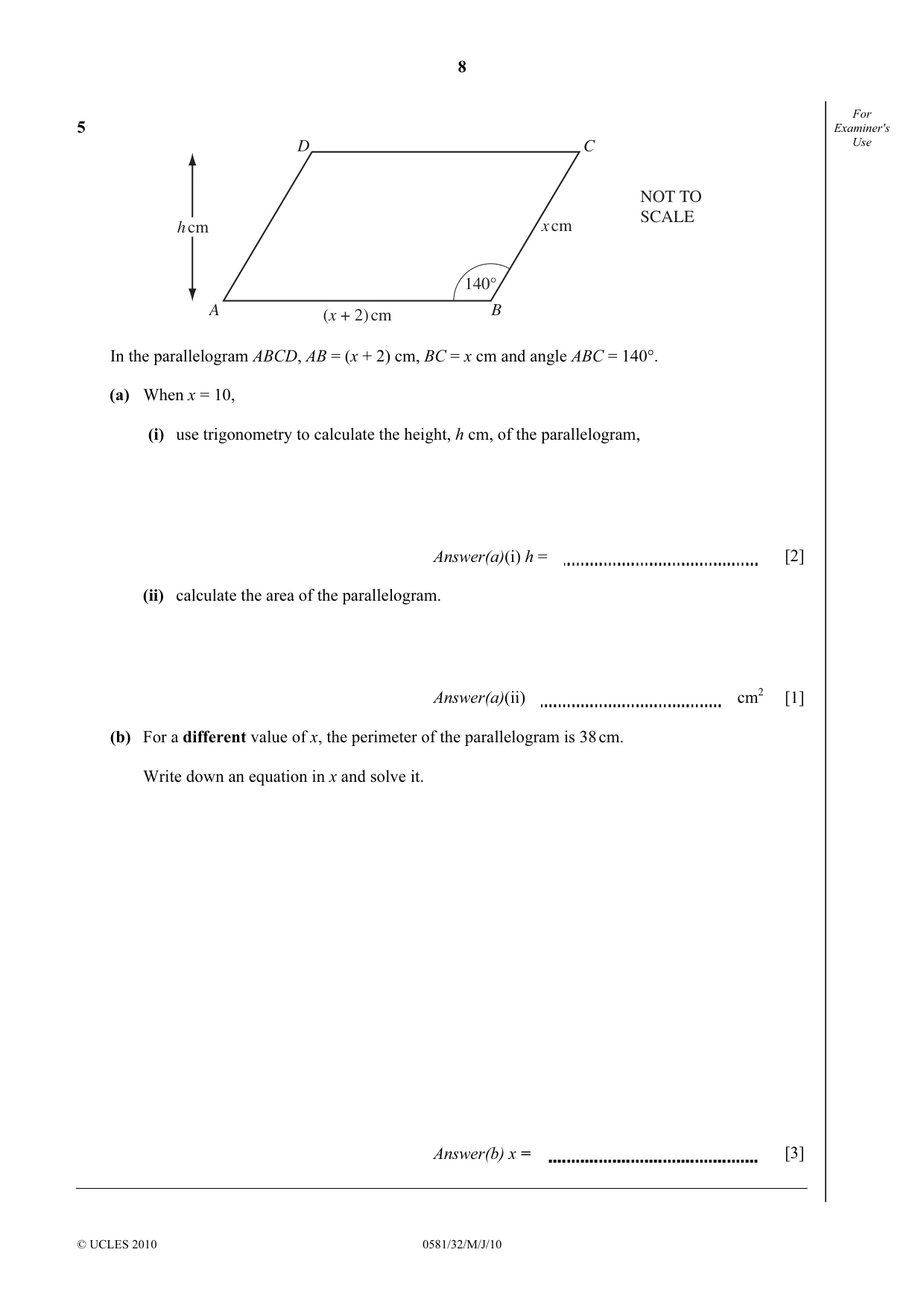 Cambridge IGCSE Mathematics (with coursework) 0581 2010 May/June Paper 3 · Variant 2 question paper, page 8 of 16