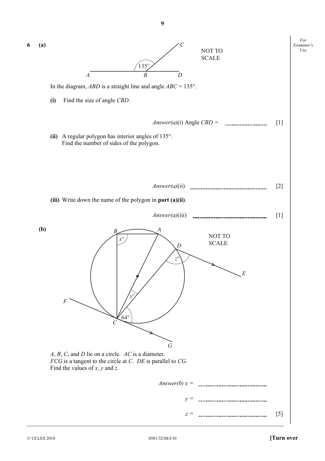 Cambridge IGCSE Mathematics (with coursework) 0581 2010 May/June Paper 3 · Variant 2 question paper, page 9 of 16