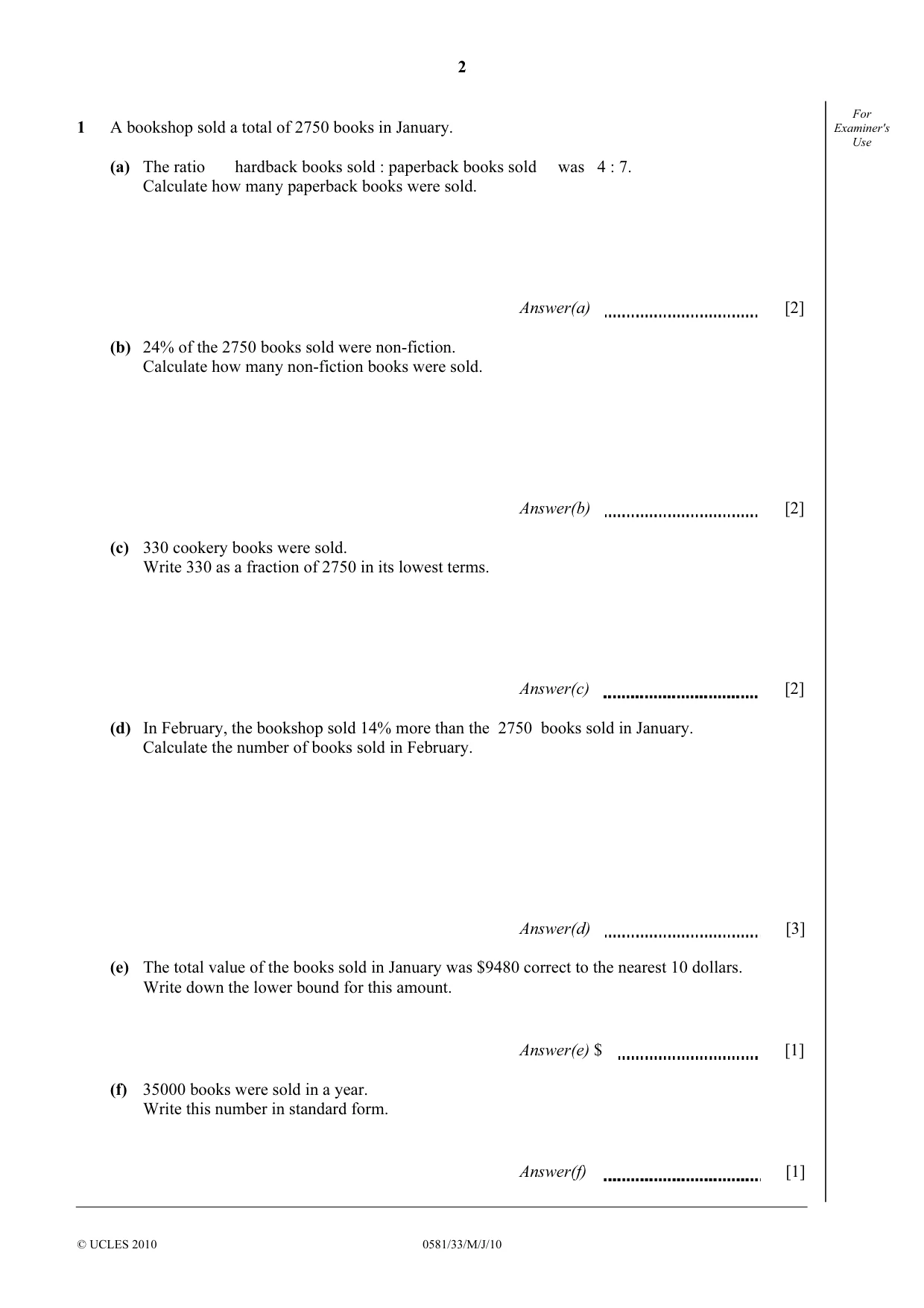 Cambridge IGCSE Mathematics (with coursework) 0581 2010 May/June Paper 3 · Variant 3 question paper, page 2 of 12