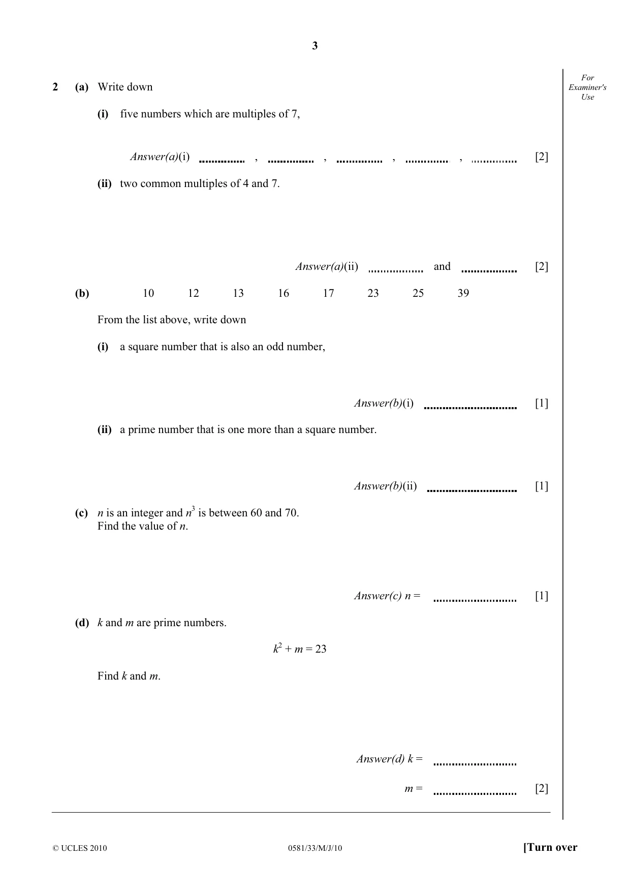 Cambridge IGCSE Mathematics (with coursework) 0581 2010 May/June Paper 3 · Variant 3 question paper, page 3 of 12