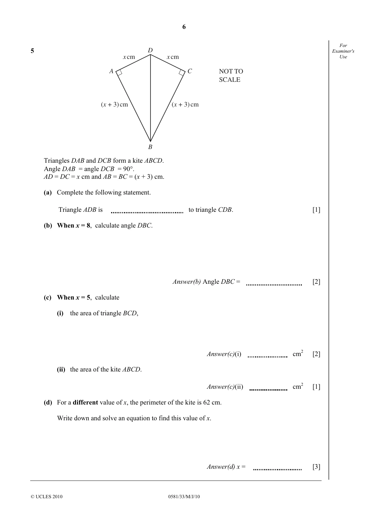 Cambridge IGCSE Mathematics (with coursework) 0581 2010 May/June Paper 3 · Variant 3 question paper, page 6 of 12