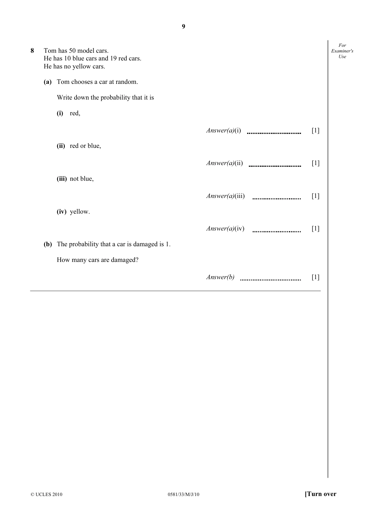 Cambridge IGCSE Mathematics (with coursework) 0581 2010 May/June Paper 3 · Variant 3 question paper, page 9 of 12