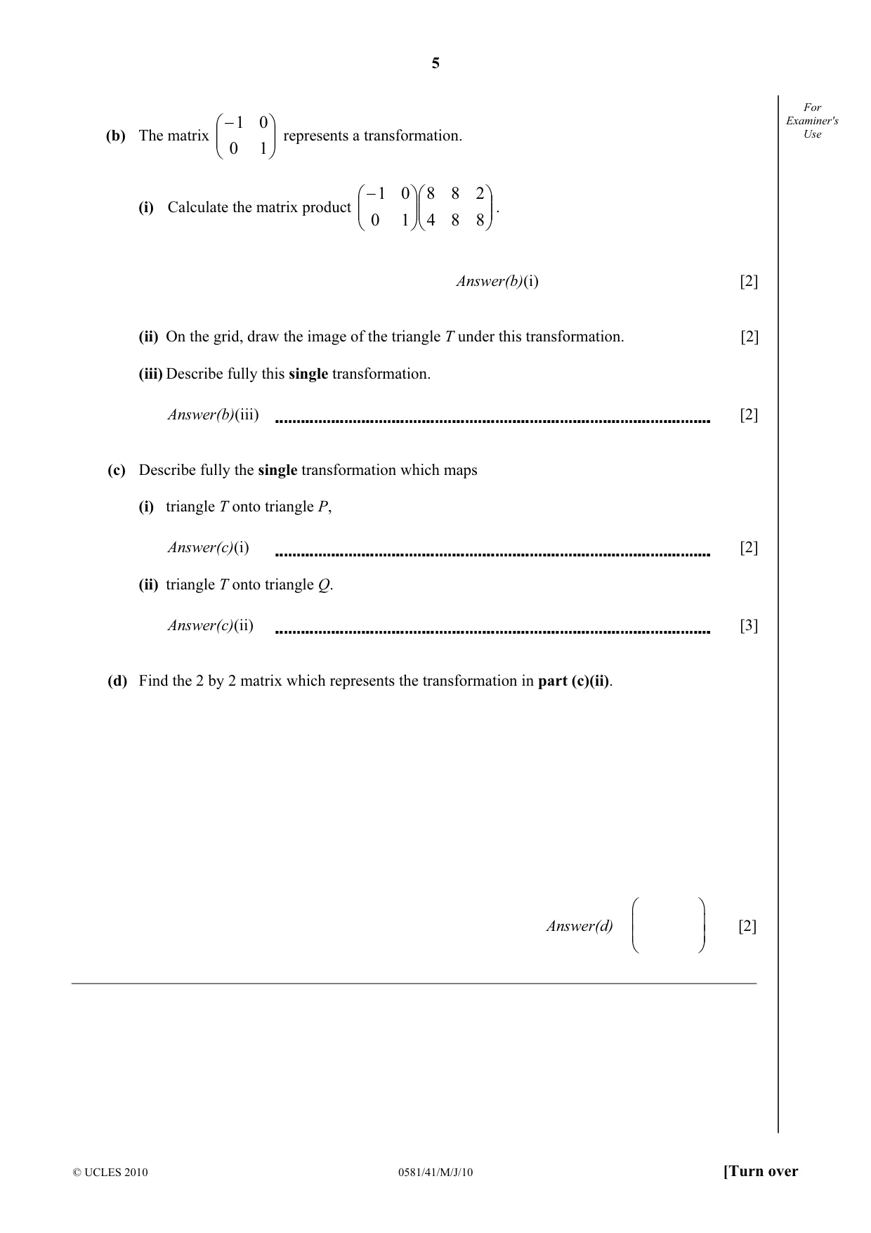 Cambridge IGCSE Mathematics (with coursework) 0581 2010 May/June Paper 4 · Variant 1 question paper, page 5 of 20