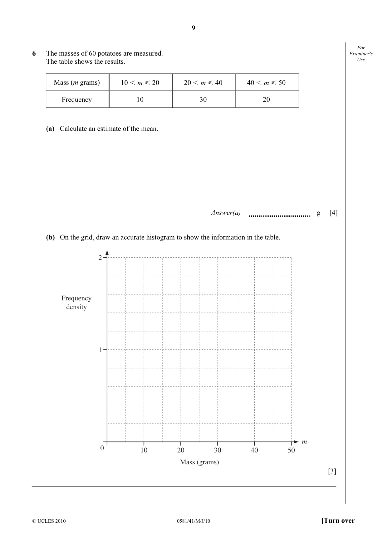 Cambridge IGCSE Mathematics (with coursework) 0581 2010 May/June Paper 4 · Variant 1 question paper, page 9 of 20