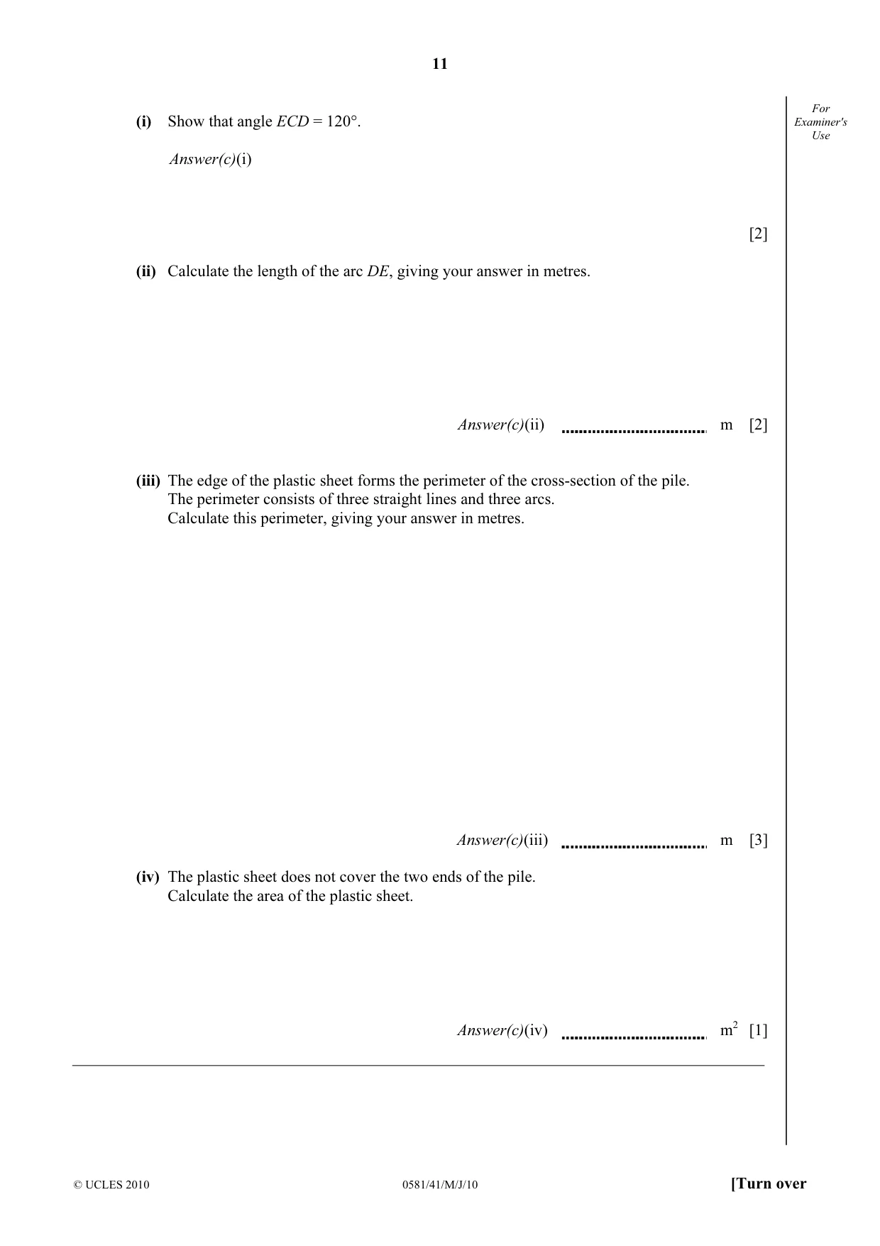 Cambridge IGCSE Mathematics (with coursework) 0581 2010 May/June Paper 4 · Variant 1 question paper, page 11 of 20
