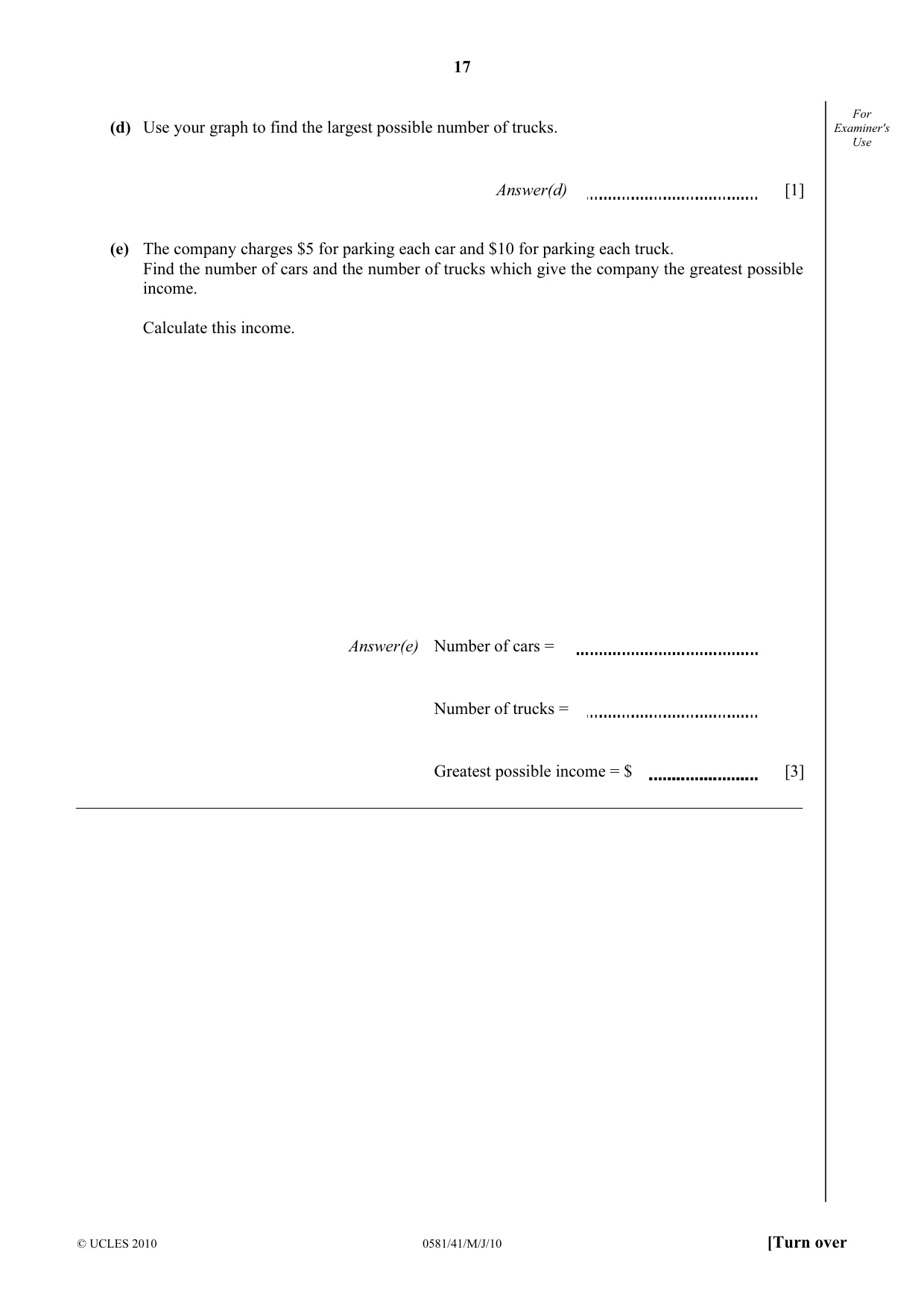 Cambridge IGCSE Mathematics (with coursework) 0581 2010 May/June Paper 4 · Variant 1 question paper, page 17 of 20