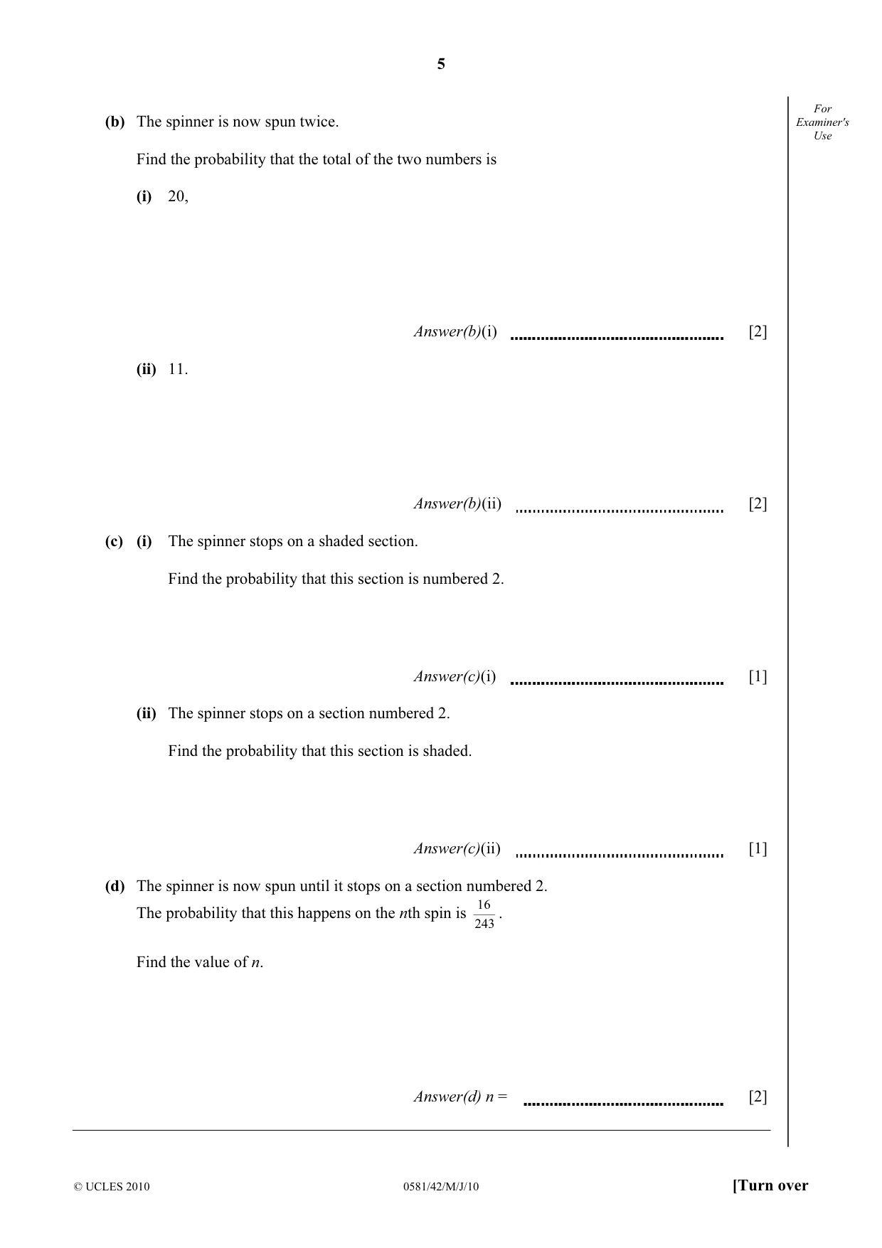 Cambridge IGCSE Mathematics (with coursework) 0581 2010 May/June Paper 4 · Variant 2 question paper, page 5 of 20