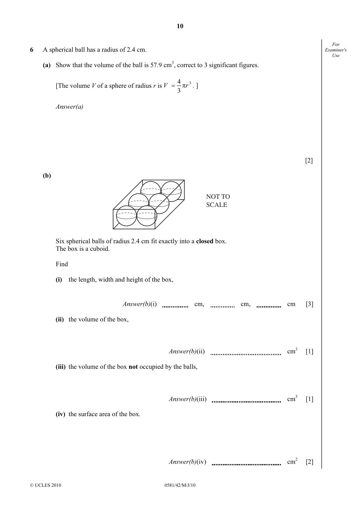 Cambridge IGCSE Mathematics (with coursework) 0581 2010 May/June Paper 4 · Variant 2 question paper, page 10 of 20