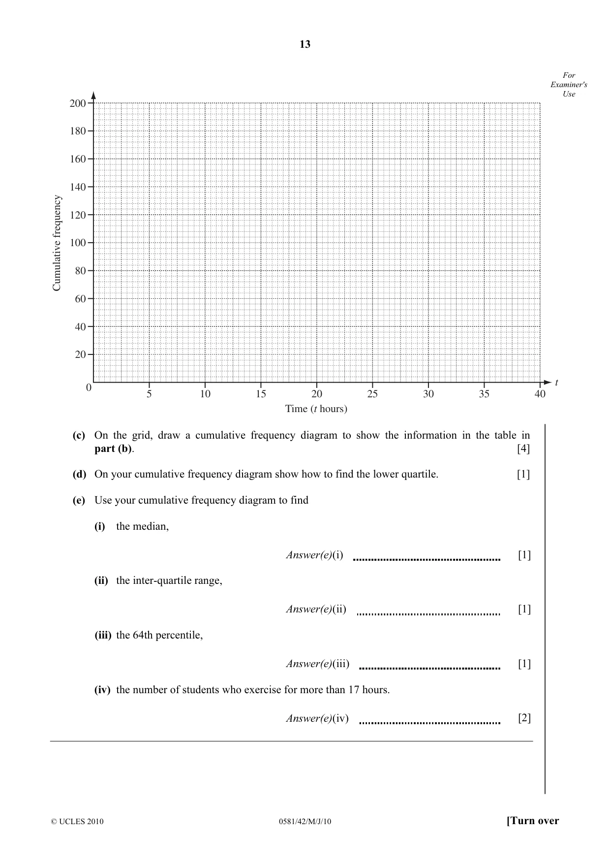 Cambridge IGCSE Mathematics (with coursework) 0581 2010 May/June Paper 4 · Variant 2 question paper, page 13 of 20