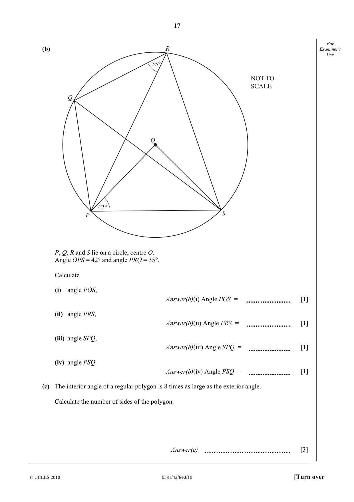Cambridge IGCSE Mathematics (with coursework) 0581 2010 May/June Paper 4 · Variant 2 question paper, page 17 of 20