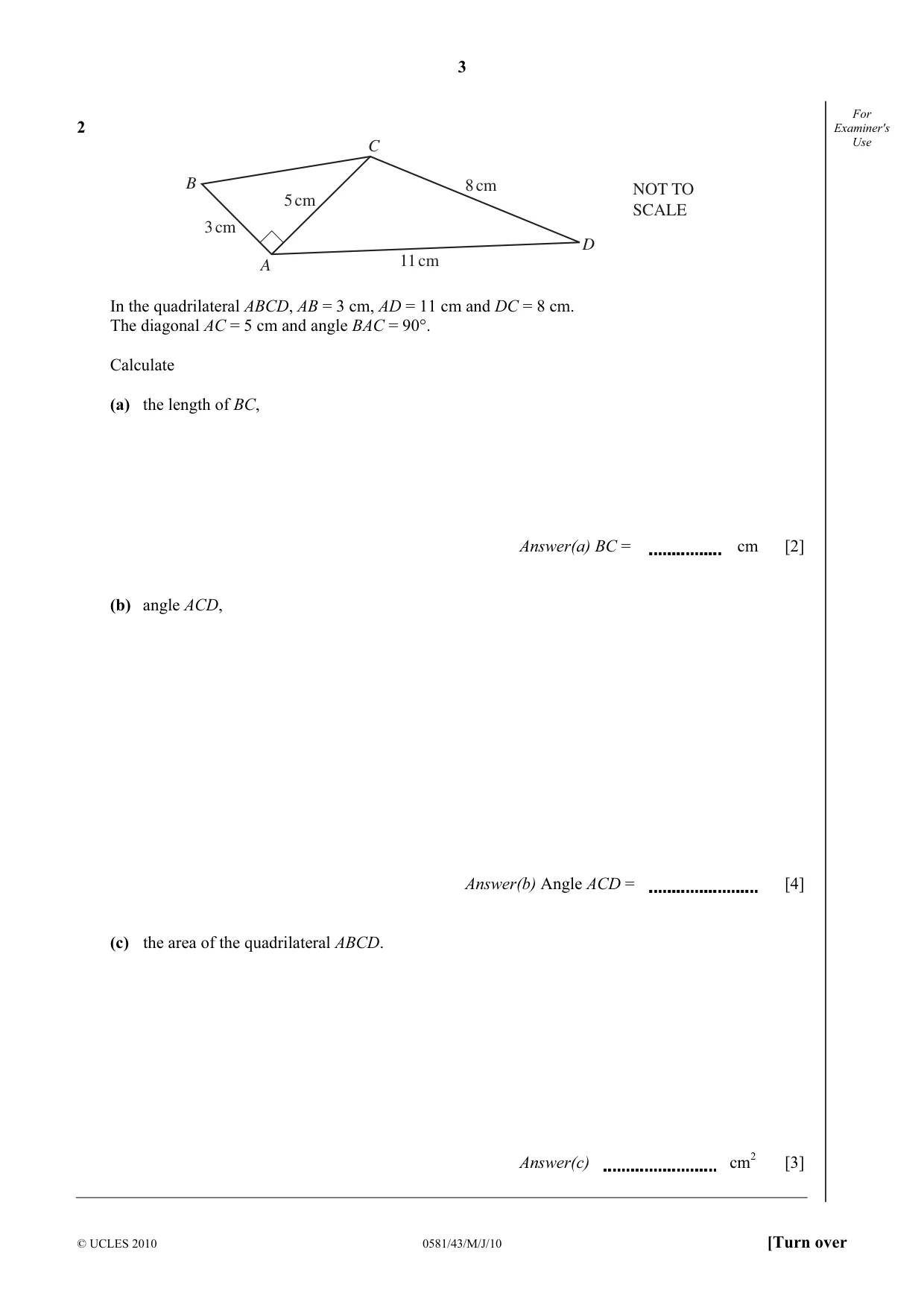 Cambridge IGCSE Mathematics (with coursework) 0581 2010 May/June Paper 4 · Variant 3 question paper, page 3 of 20