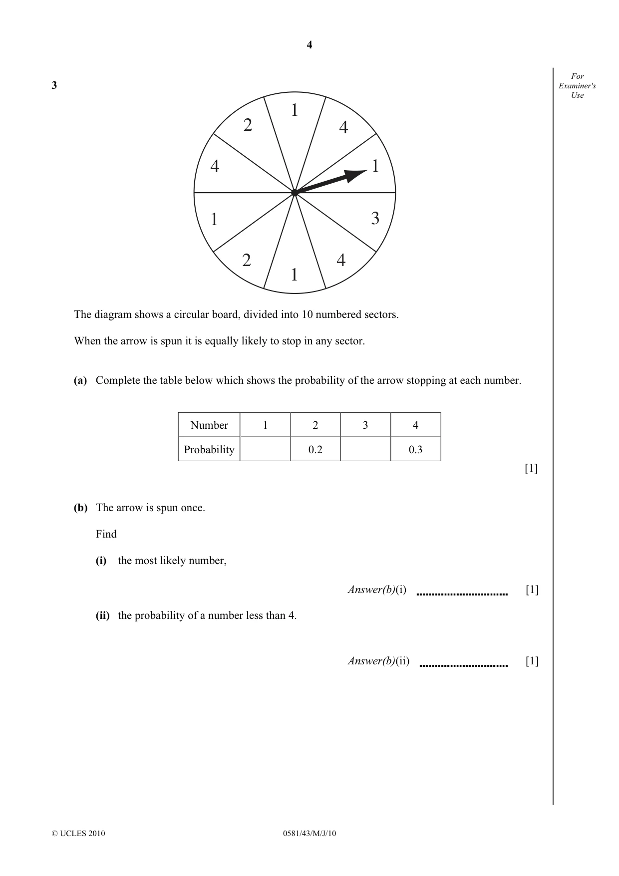 Cambridge IGCSE Mathematics (with coursework) 0581 2010 May/June Paper 4 · Variant 3 question paper, page 4 of 20