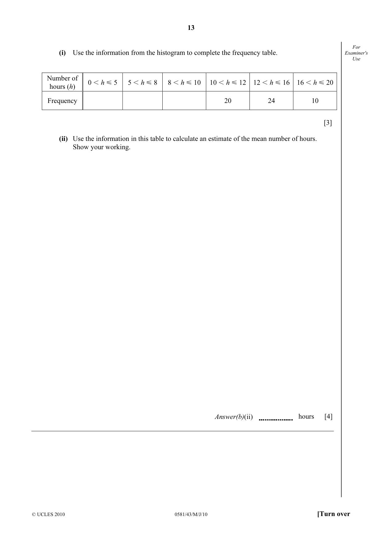 Cambridge IGCSE Mathematics (with coursework) 0581 2010 May/June Paper 4 · Variant 3 question paper, page 13 of 20