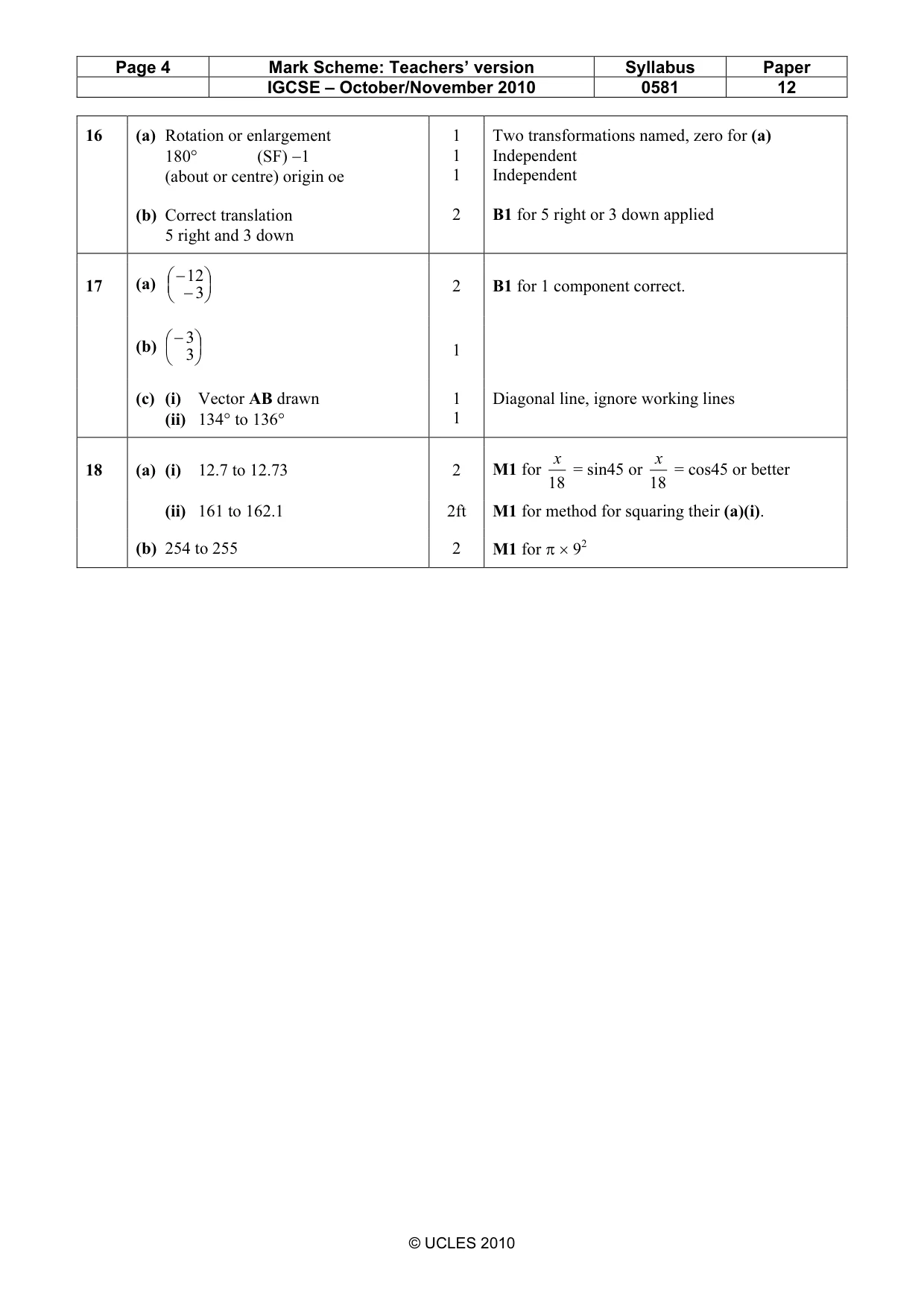 Mark scheme, page 4 of 4