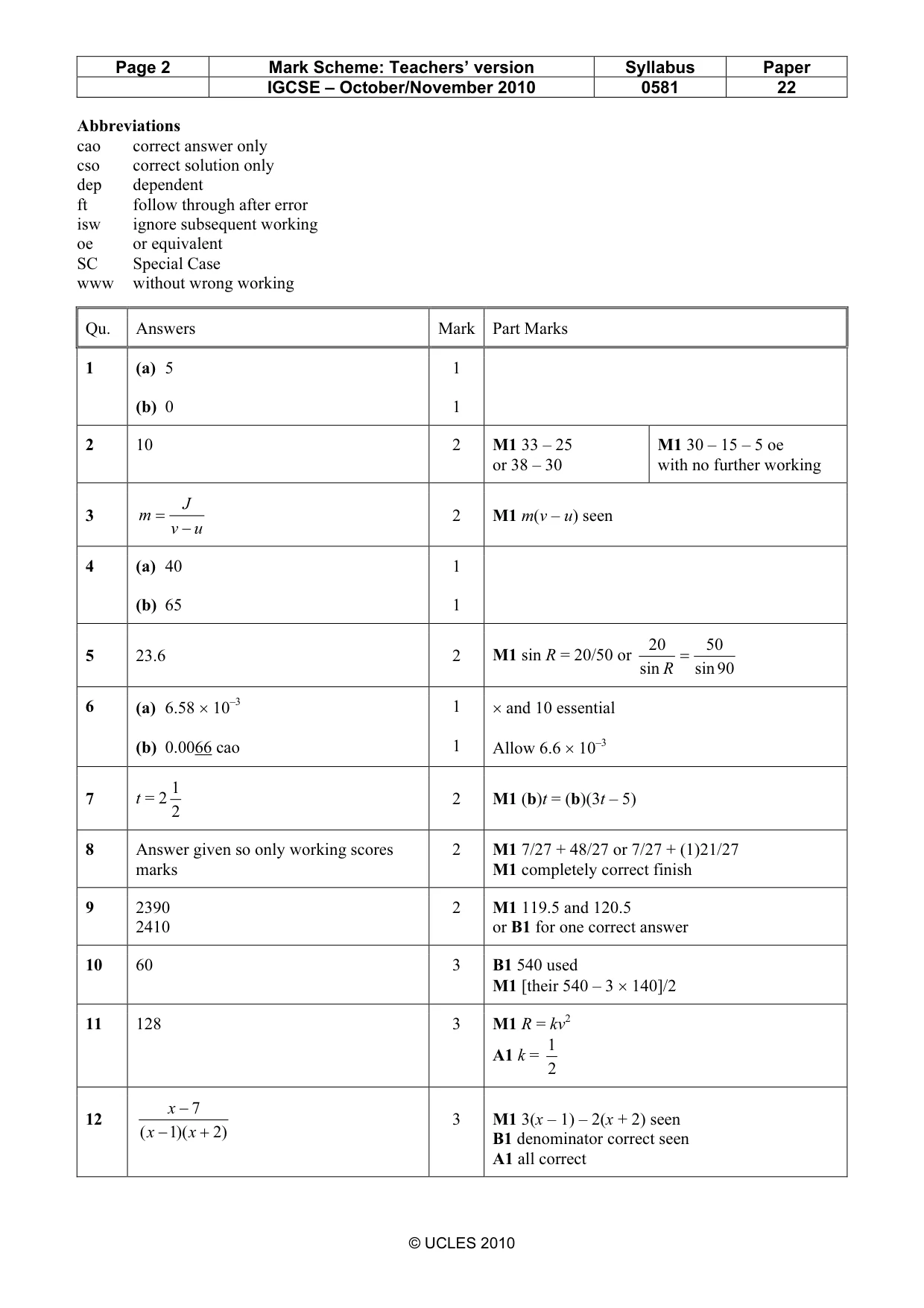Mark scheme, page 2 of 4