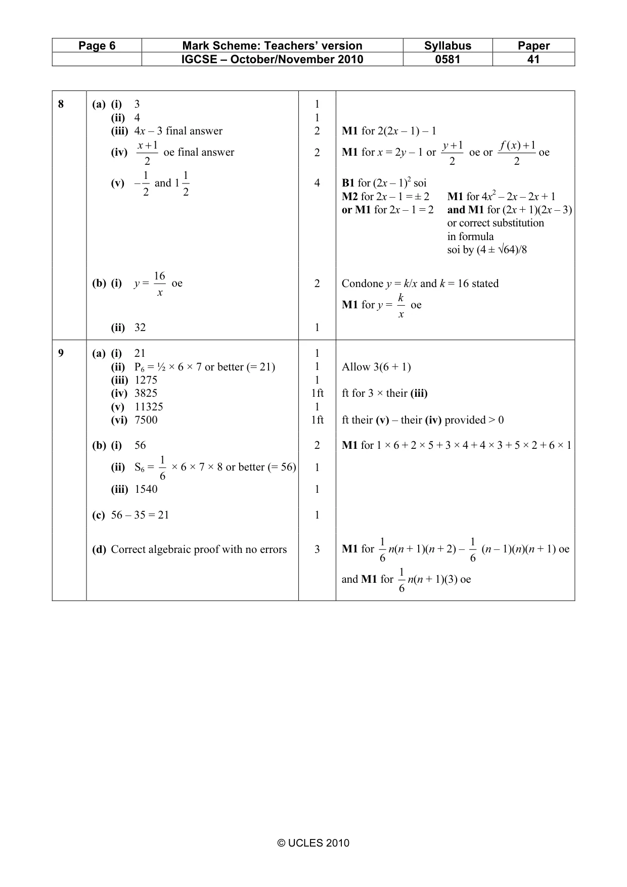 Mark scheme, page 6 of 6
