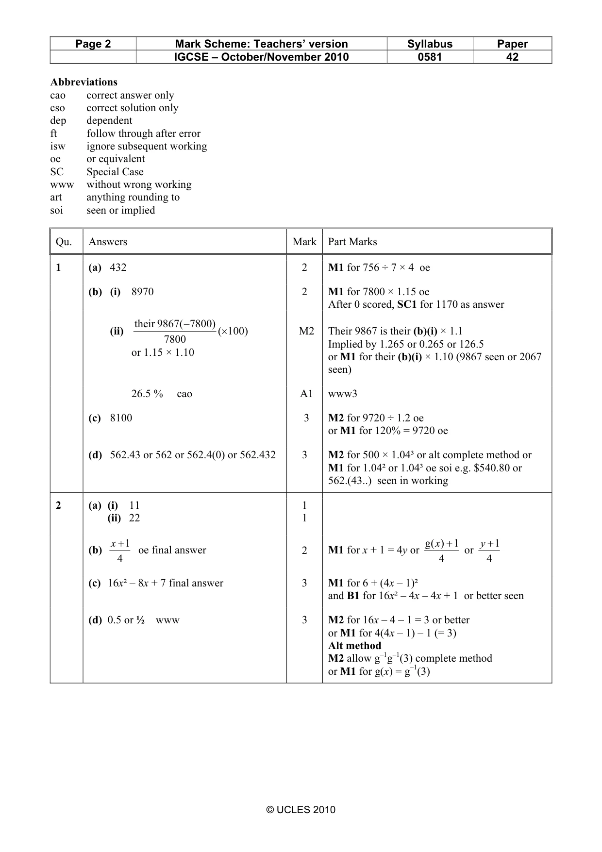 Mark scheme, page 2 of 6