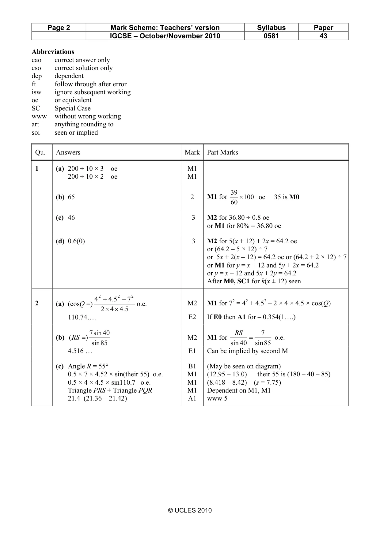 Mark scheme, page 2 of 6