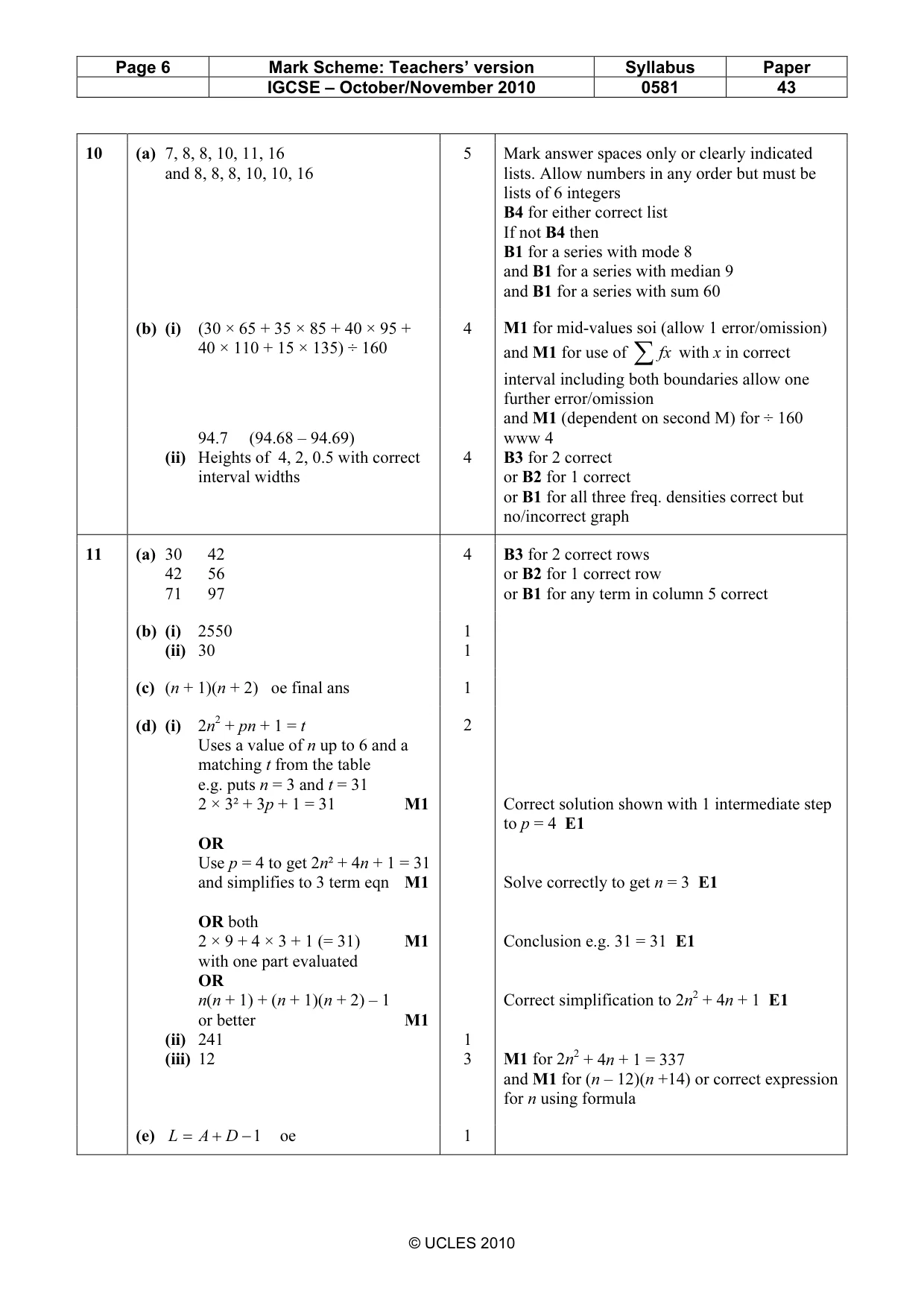 Mark scheme, page 6 of 6