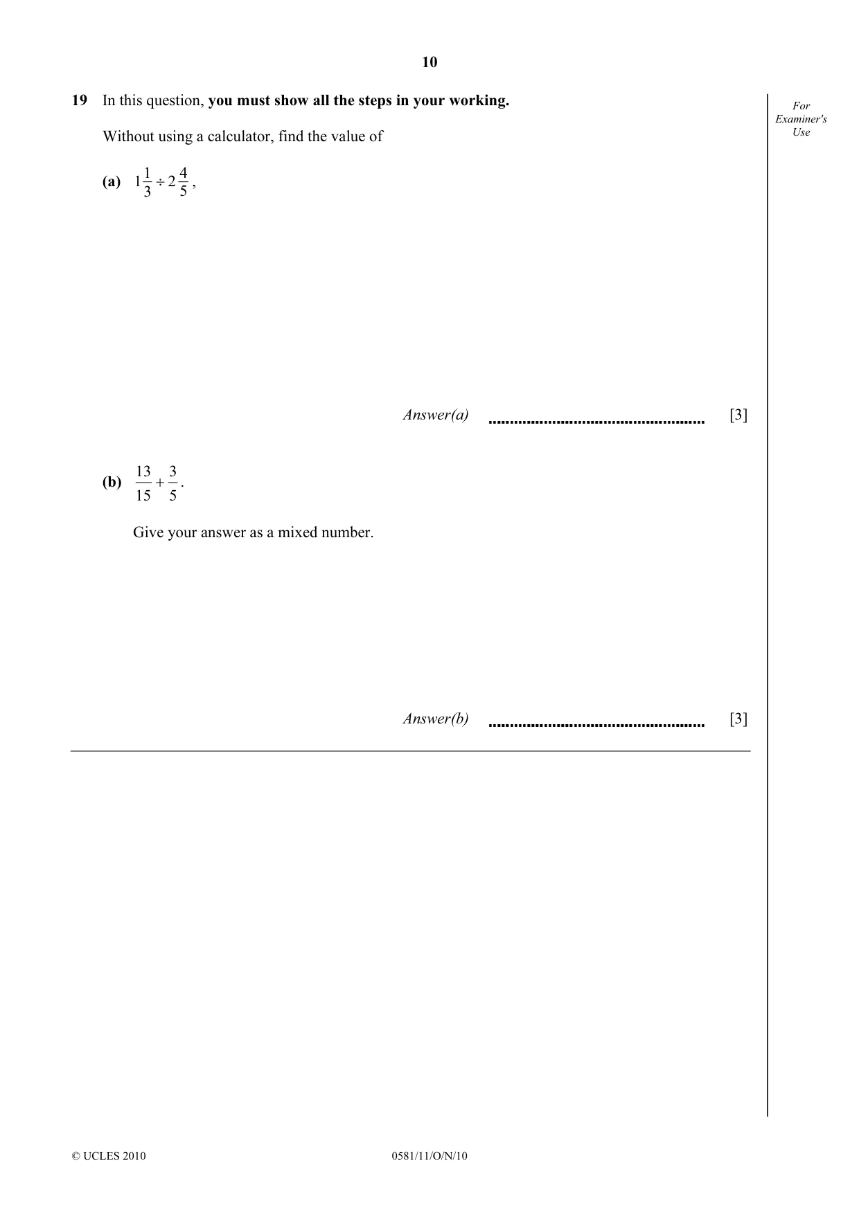 Cambridge IGCSE Mathematics (with coursework) 0581 2010 Oct/Nov Paper 1 · Variant 1 question paper, page 10 of 12
