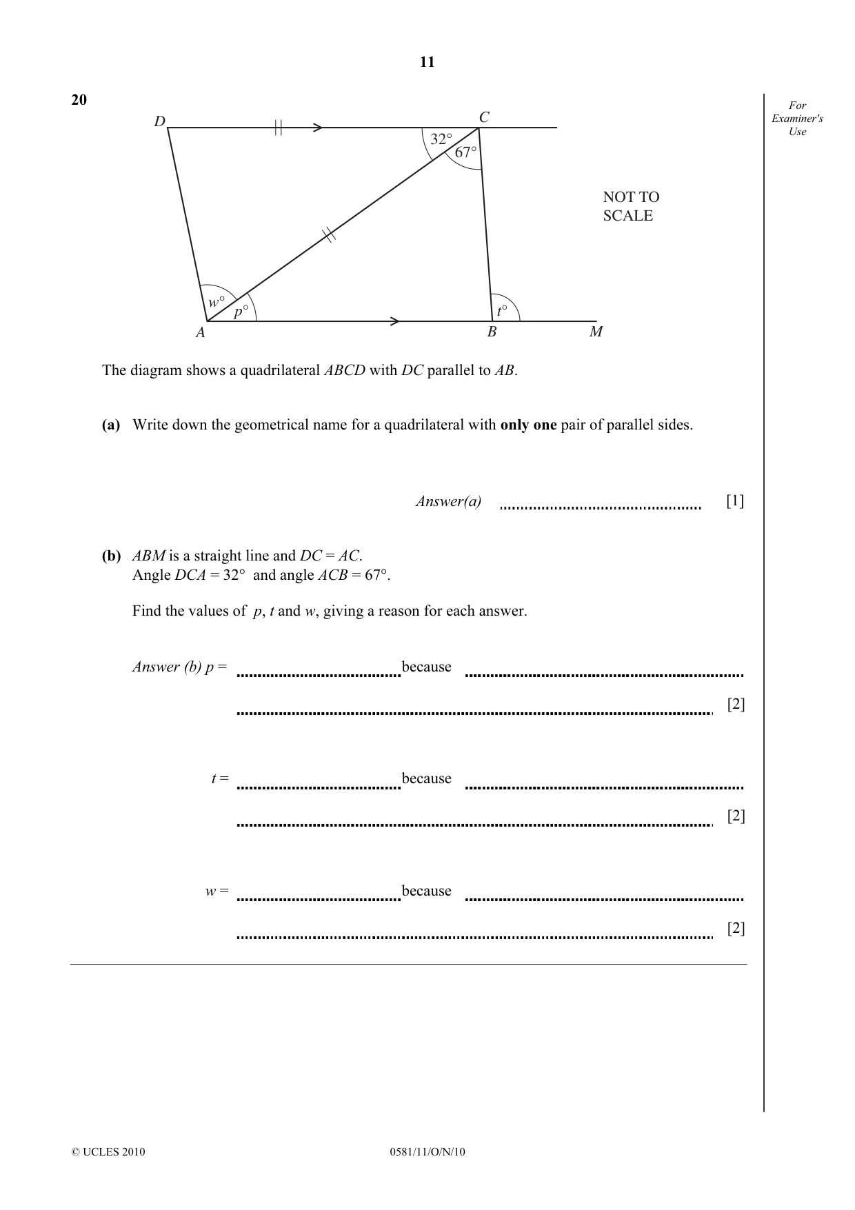 Cambridge IGCSE Mathematics (with coursework) 0581 2010 Oct/Nov Paper 1 · Variant 1 question paper, page 11 of 12