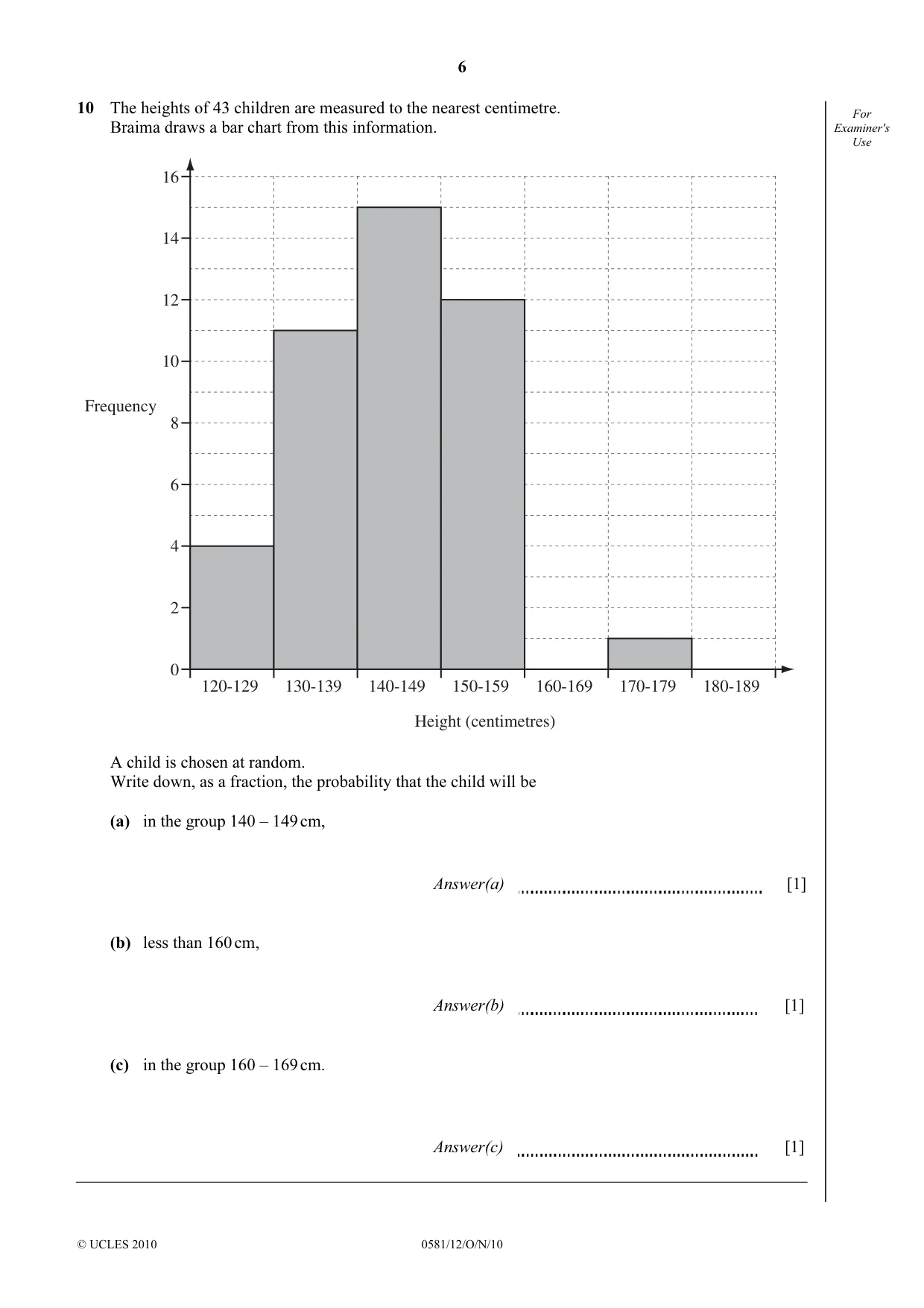 Cambridge IGCSE Mathematics (with coursework) 0581 2010 Oct/Nov Paper 1 · Variant 2 question paper, page 6 of 12
