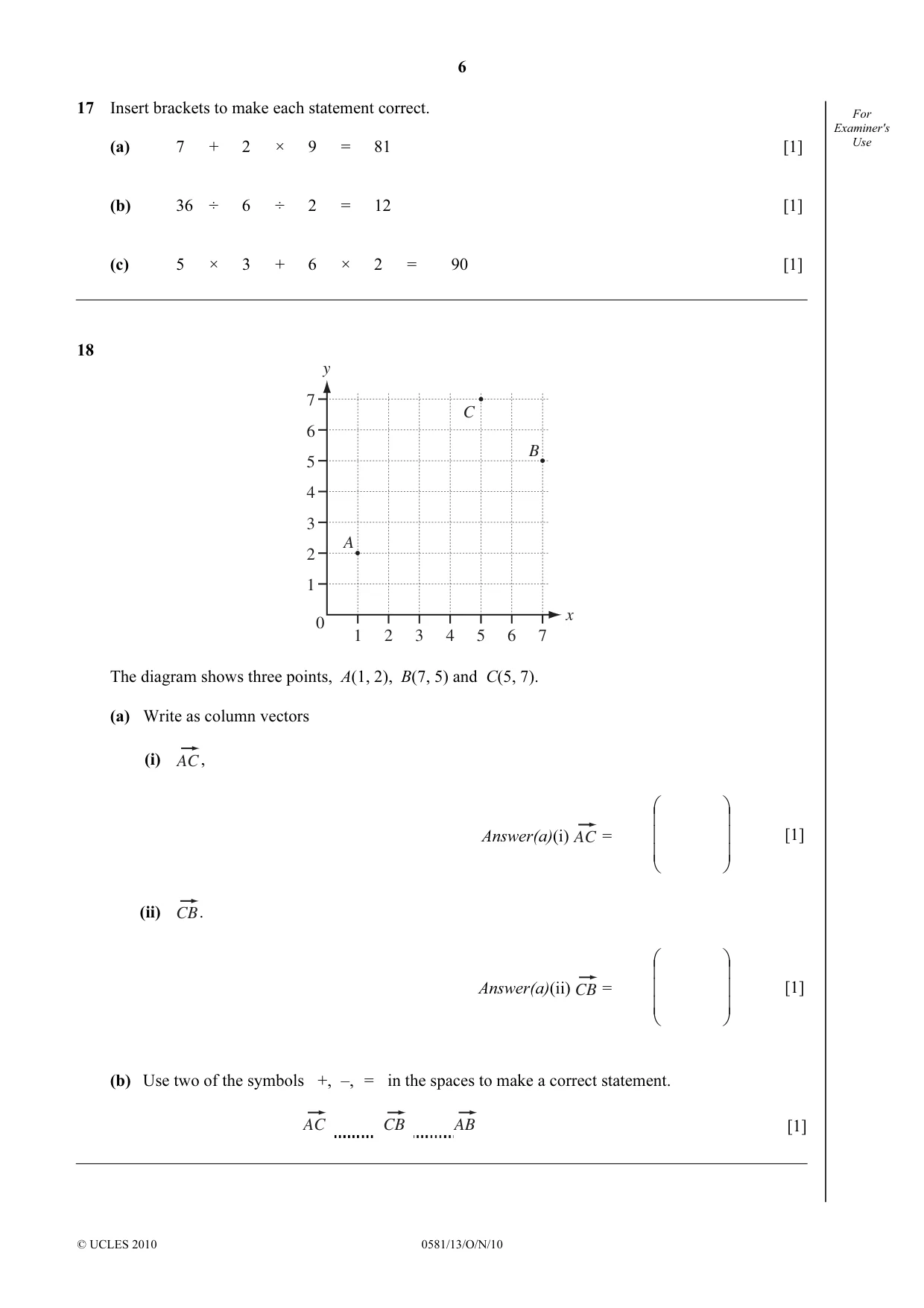 Cambridge IGCSE Mathematics (with coursework) 0581 2010 Oct/Nov Paper 1 · Variant 3 question paper, page 6 of 8